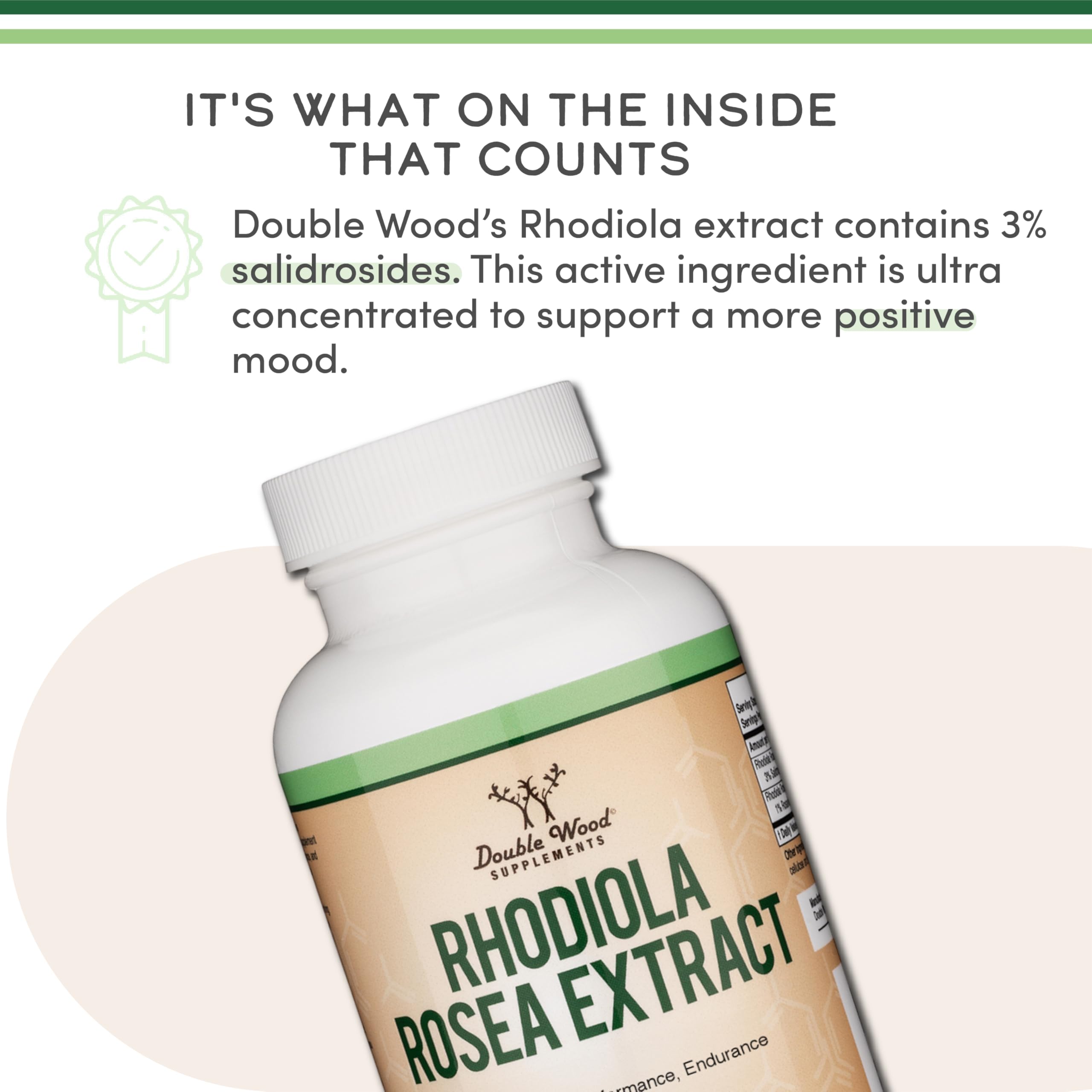 Tableau nutrition Double Wood Rhodiola Rosea, dosage et ingrédients