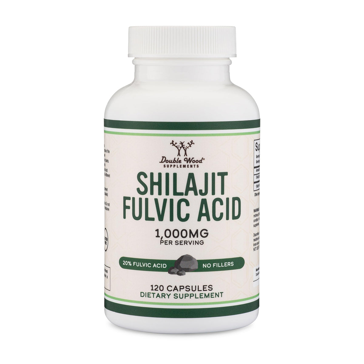 Double Wood Shilajit, bouteille 1000 mg, pratique pour l’apport quotidien.