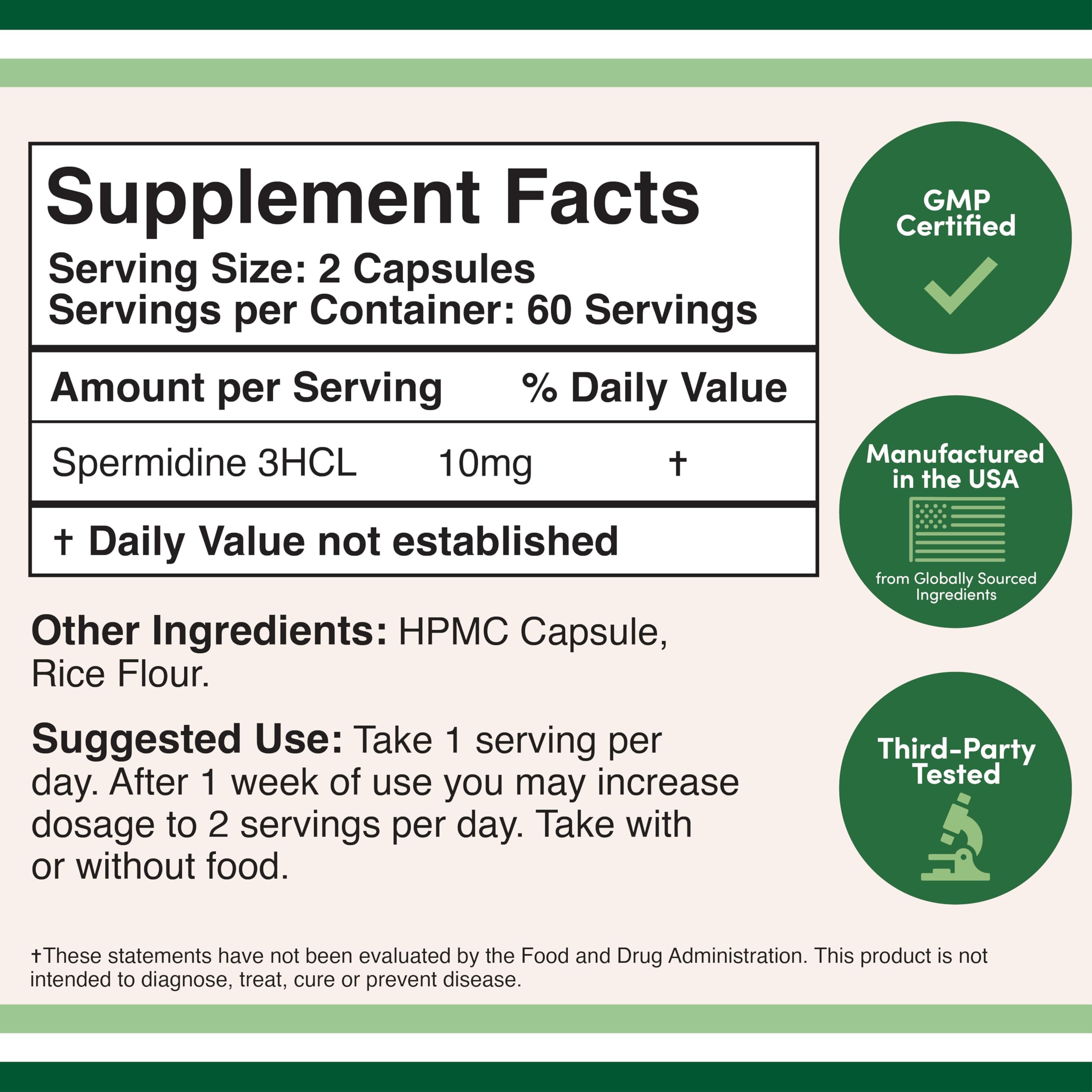 Double Wood Spermidine: capsules visibles, utilisation quotidienne potentielle.