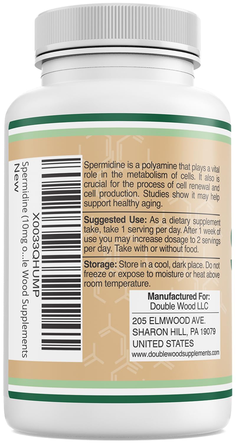 Double Wood Spermidine: fiche supplément indiquant contenu et usages potentiels.