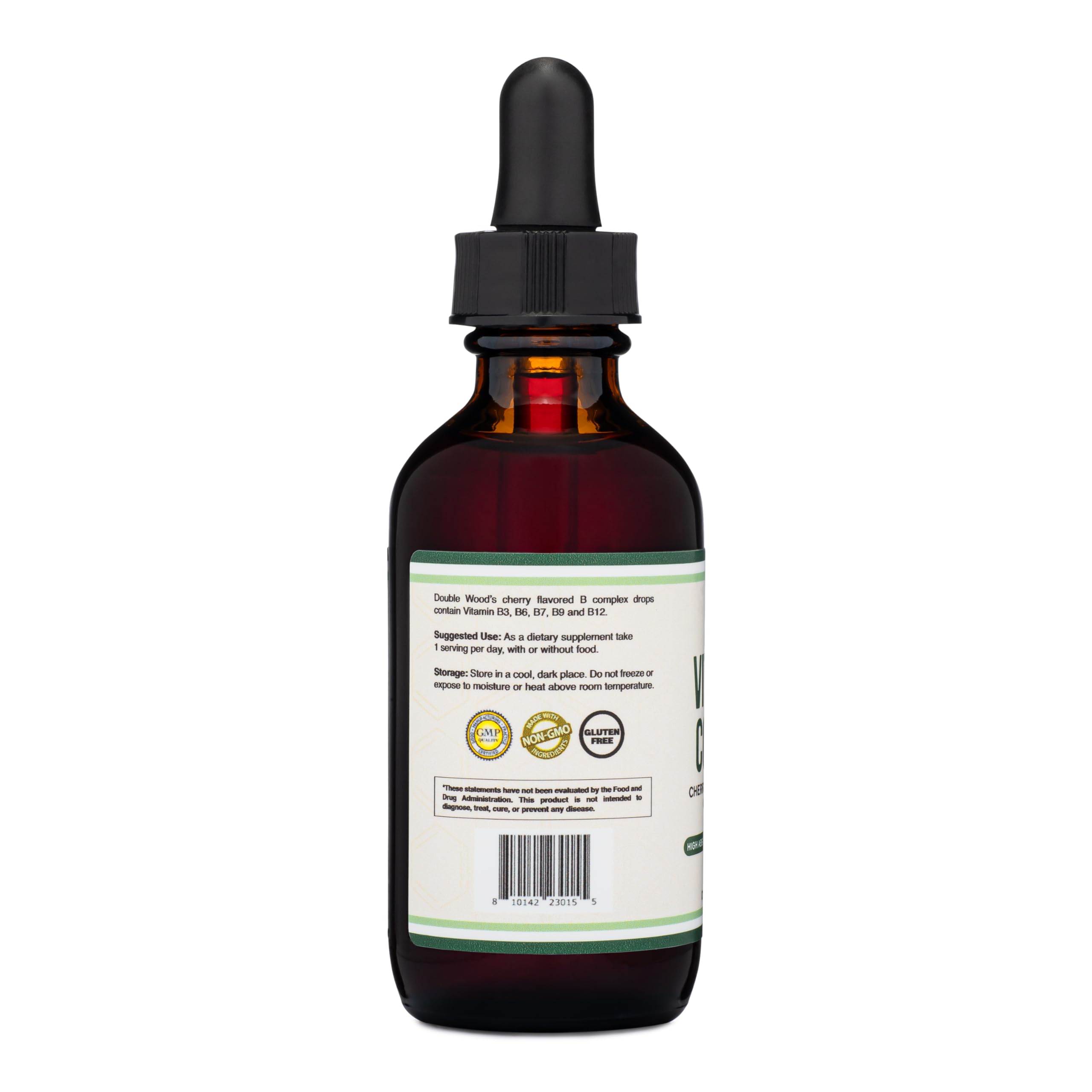 Fabrication américaine: Double Wood B Complexe liquide, ingrédients globaux sans OGM ni gluten.