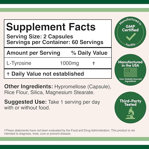 L-Tyrosine capsules véganes: faciles à ajouter pour le focus quotidien.