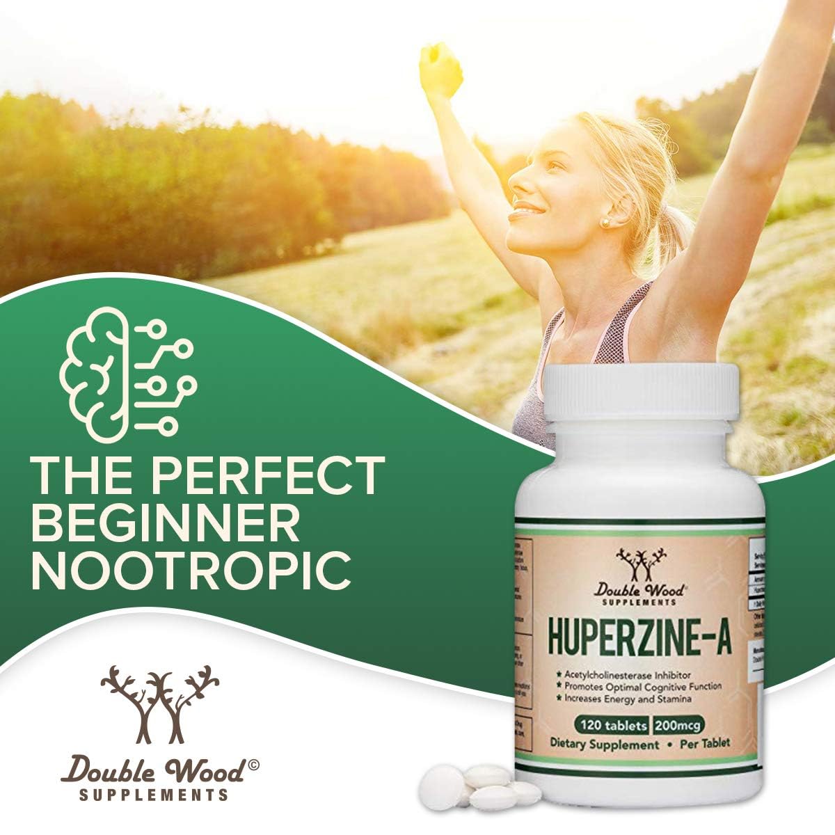 Double Wood Huperzine A – forme capsule pratique pour un dosage stable.