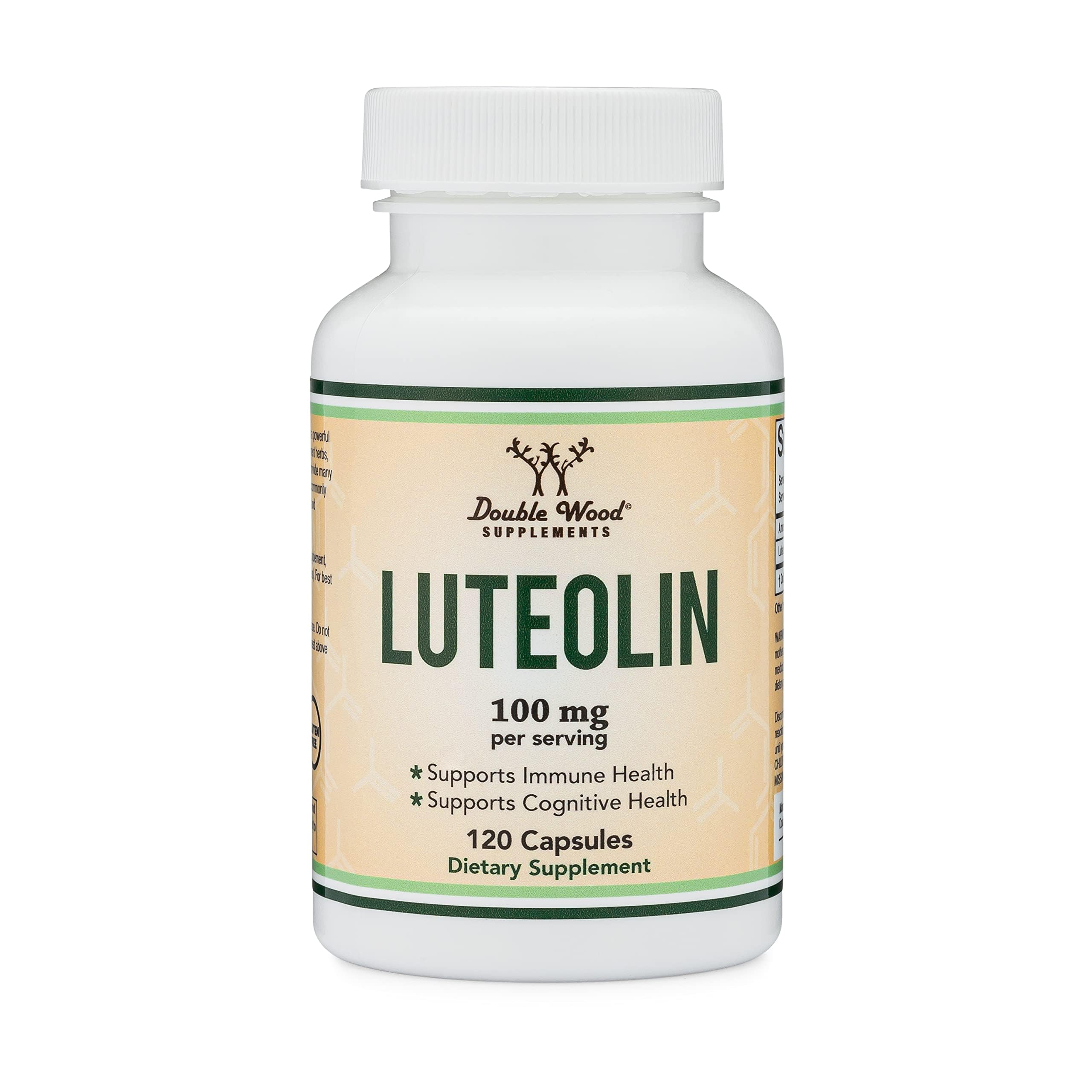 Double Wood Supplements Luteolin: boîte complète et 120 capsules pour deux mois.