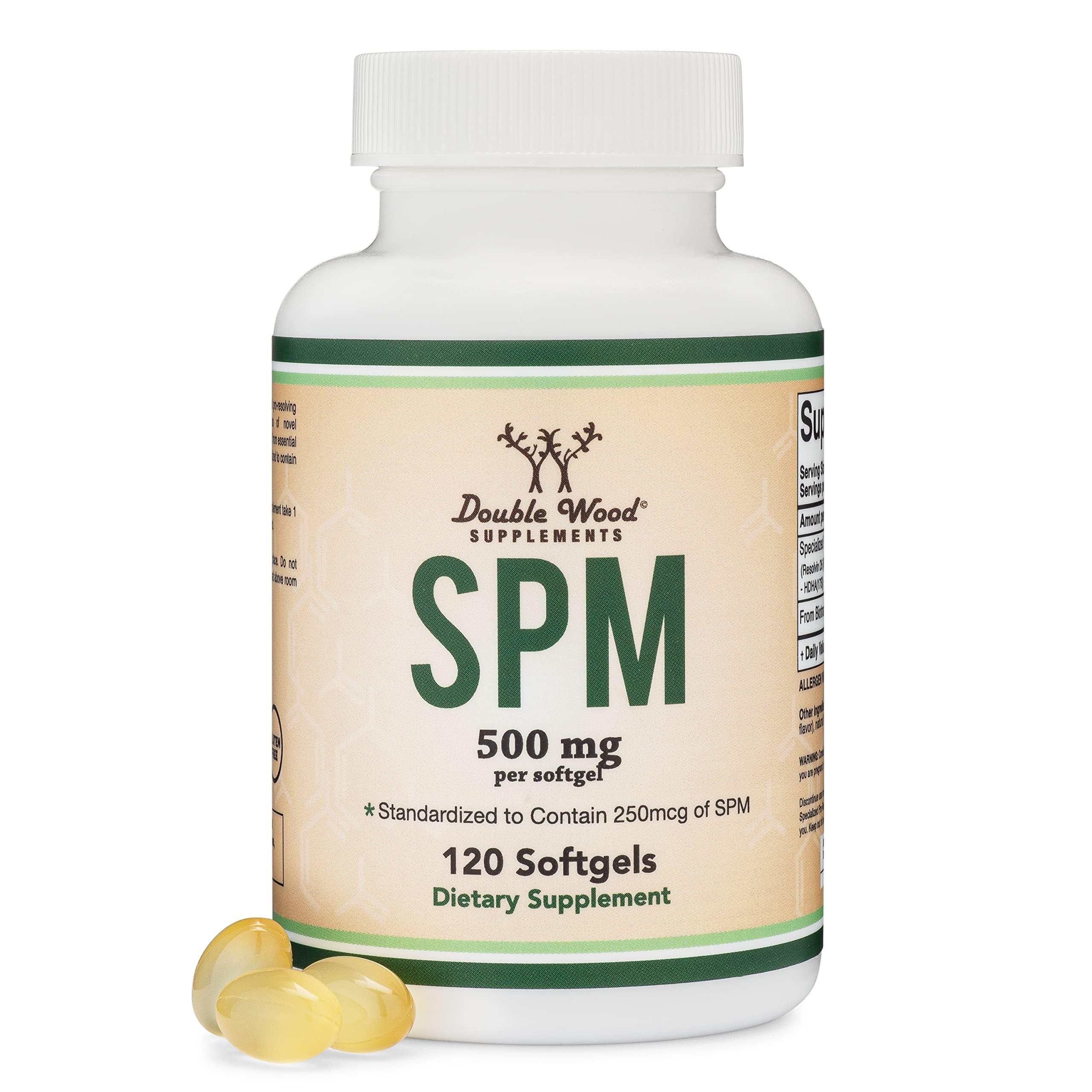 Double Wood SPM Max - bouteille affichant le dosage et le format, utilisation potentielle dans une routine quotidienne