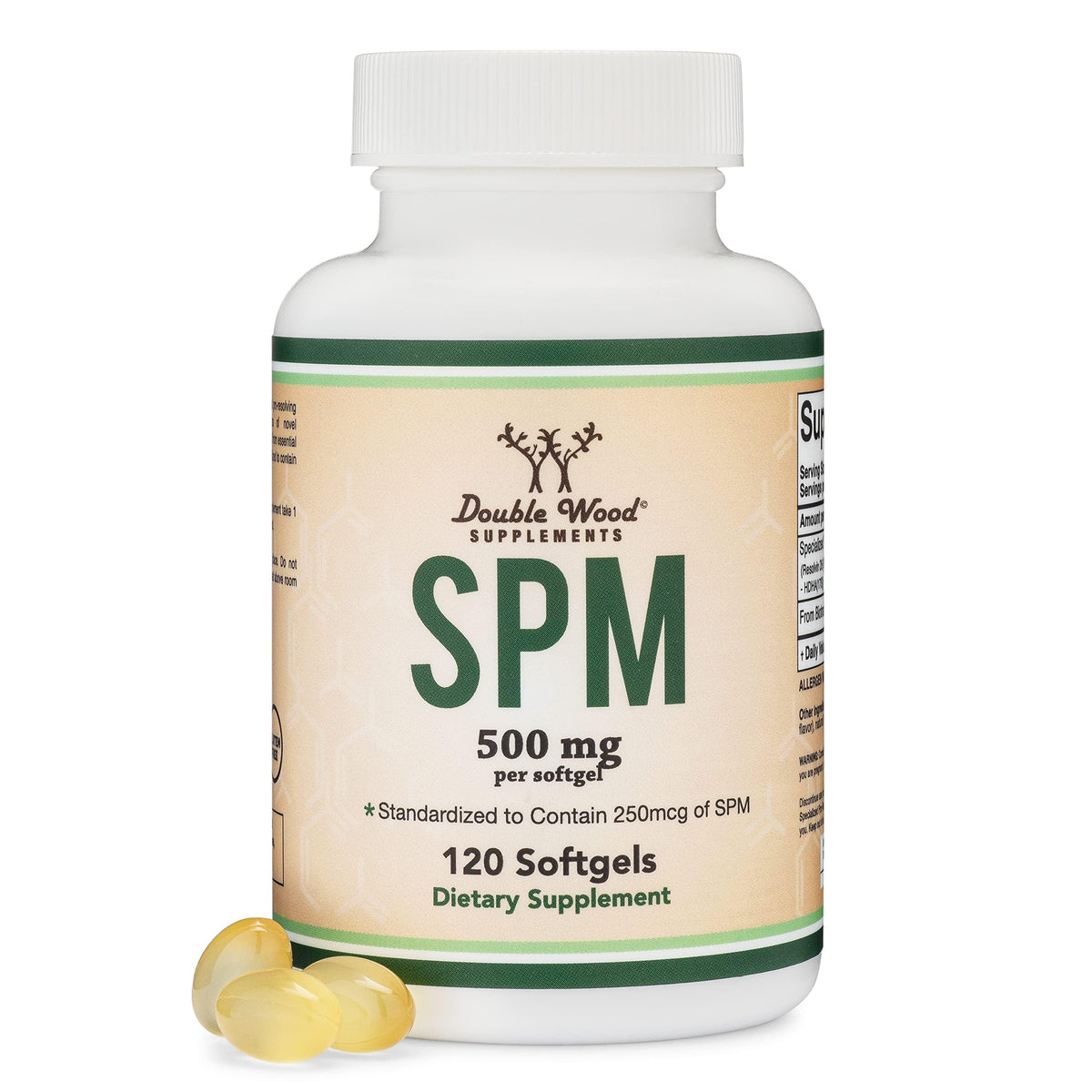 Double Wood SPM Max - bouteille affichant le dosage et le format, utilisation potentielle dans une routine quotidienne