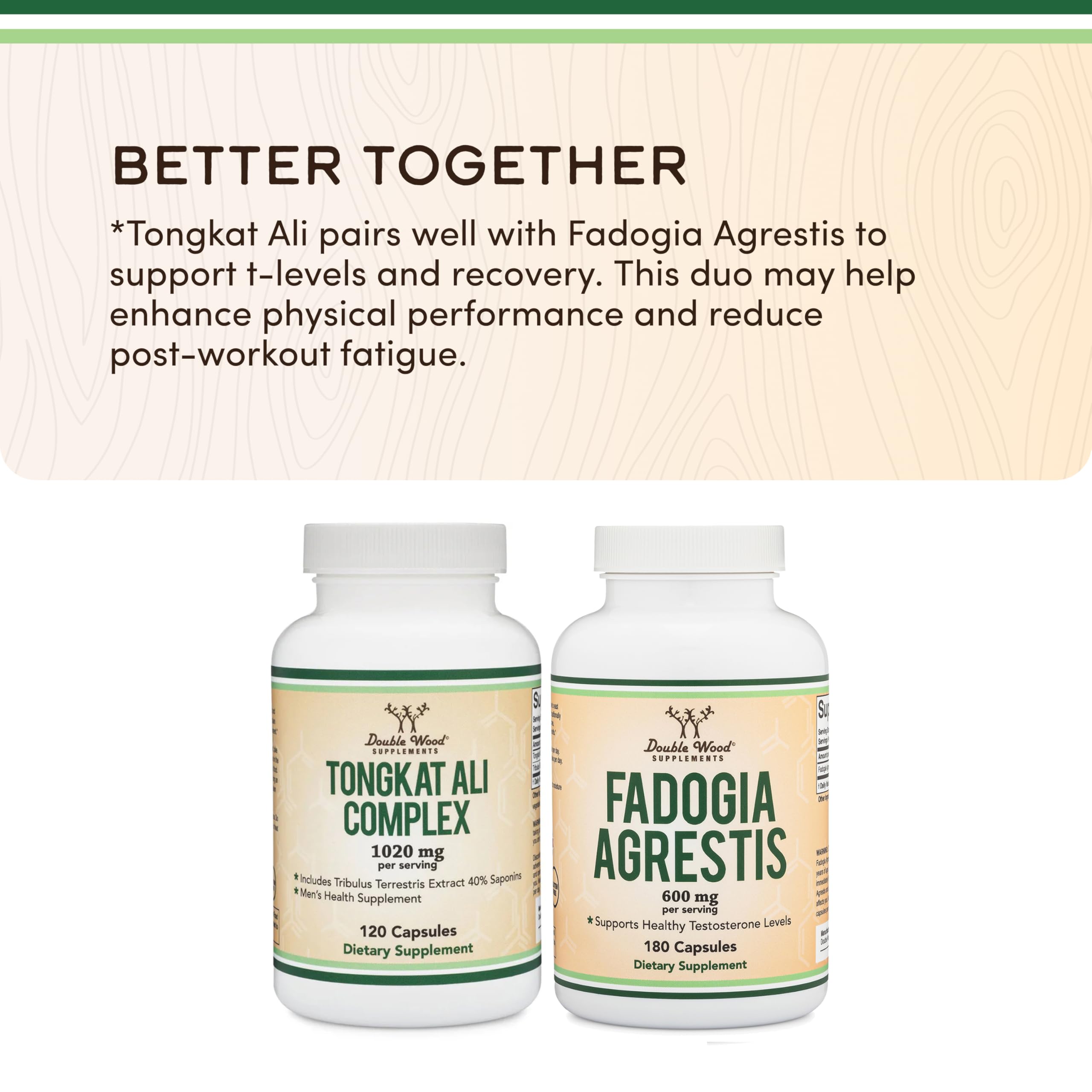 Complément Tongkat Ali et Tribulus Terrestris pour le soutien musculaire potentiel.
