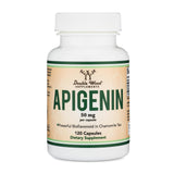 Double Wood Apigénine 50 mg en gélules dans une bouteille, soutien potentiel à la relaxation.