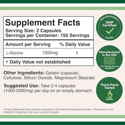 Étiquette Double Wood Glycine montrant le dosage par portion