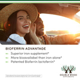 Étiquette Lactoferrine Bioferrin avec informations d’utilisation.