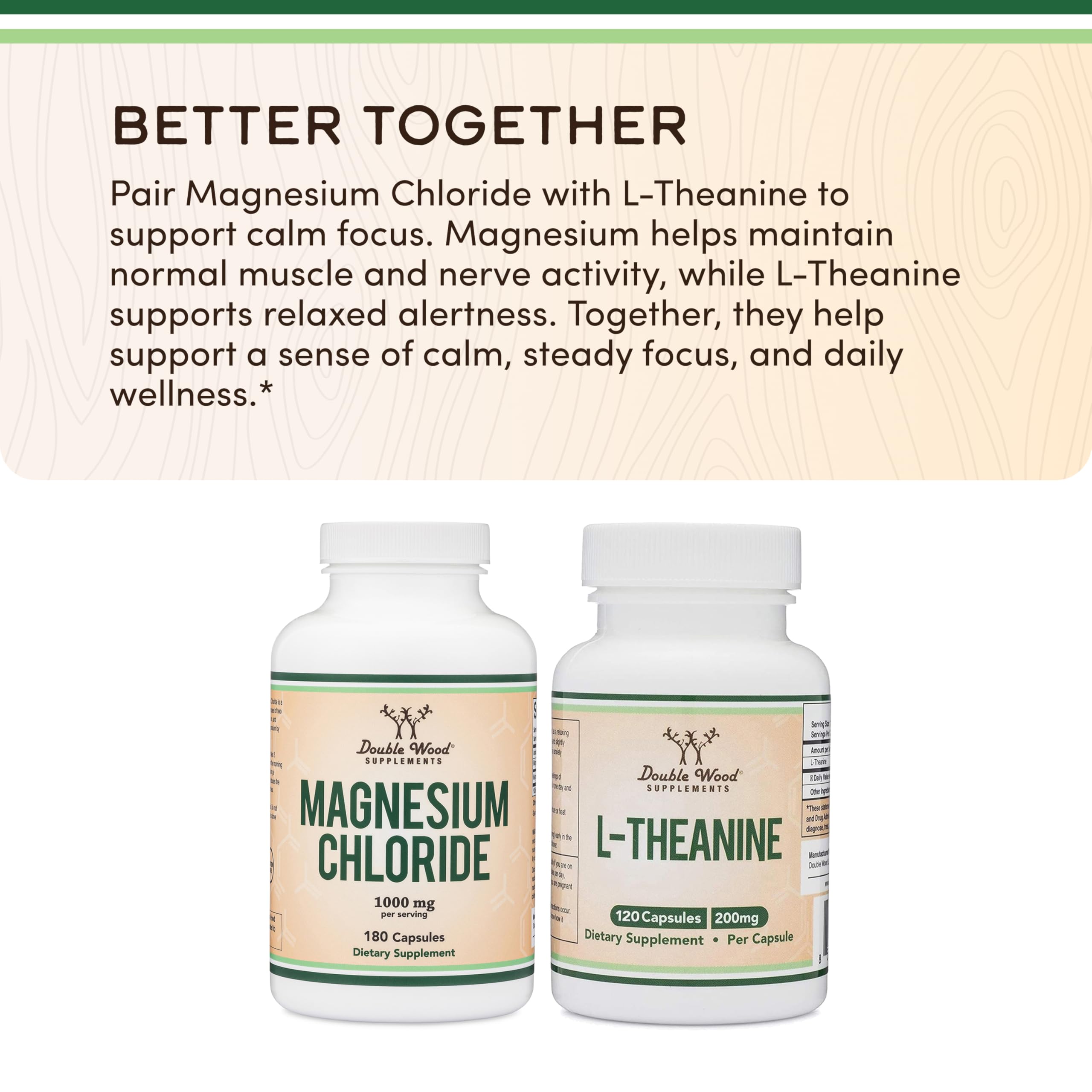 Double Wood Magnésium Chlorure dose quotidienne — confort et équilibre.