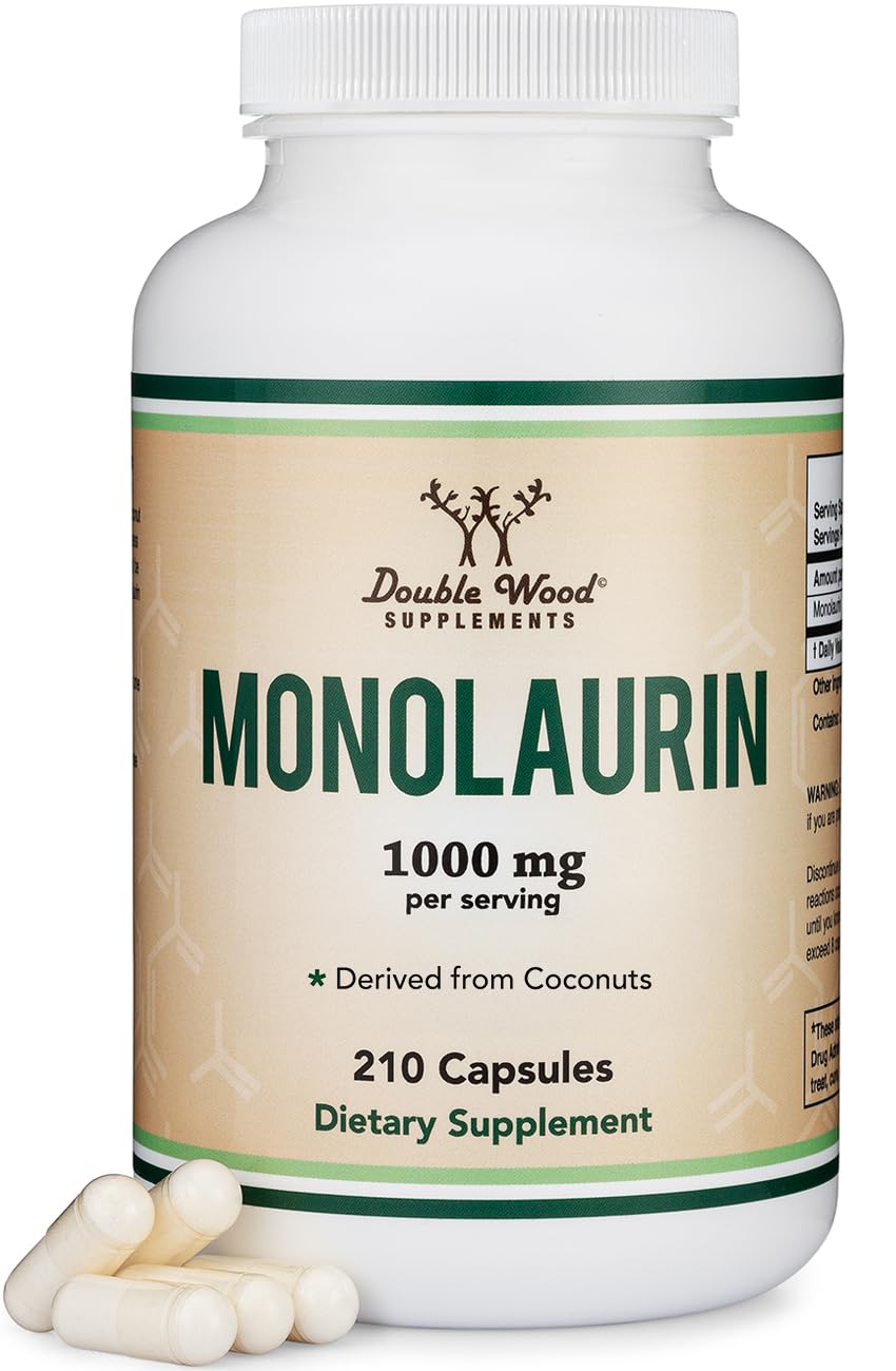 Double Wood Monolaurin, bouteille 1000 mg, soutien immunitaire potentiel au quotidien.