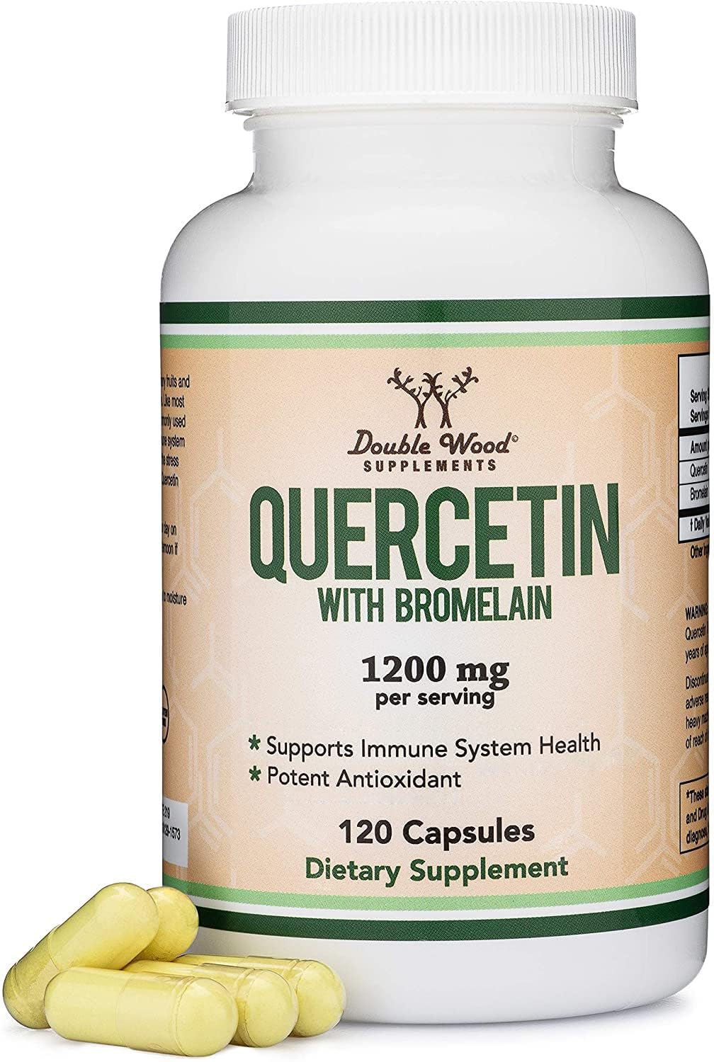Double Wood Quercetine avec Bromélaïne – bouteille visible et utilisation quotidienne possible