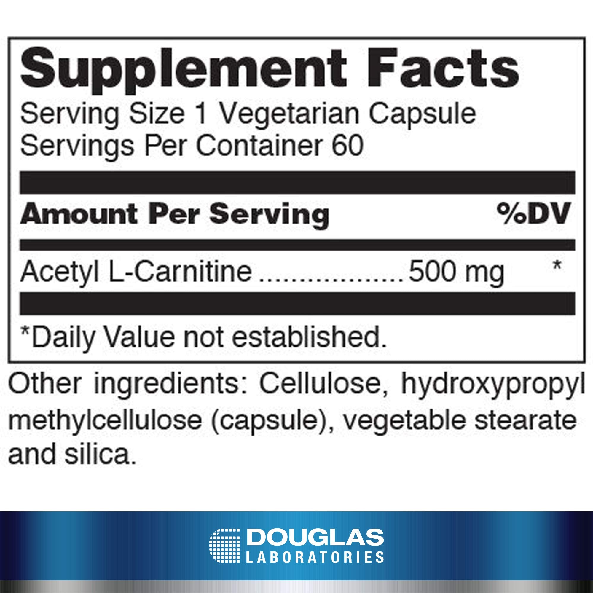 Douglas Laboratories Acétyl-L-Carnitine 500 mg - tableau des ingrédients et nutriments.