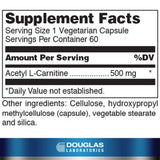 Douglas Laboratories Acétyl-L-Carnitine 500 mg - tableau des ingrédients et nutriments.