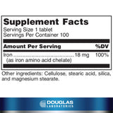 Tablettes blanches Amino-Iron de Douglas Laboratories, apport nutritionnel potentiel
