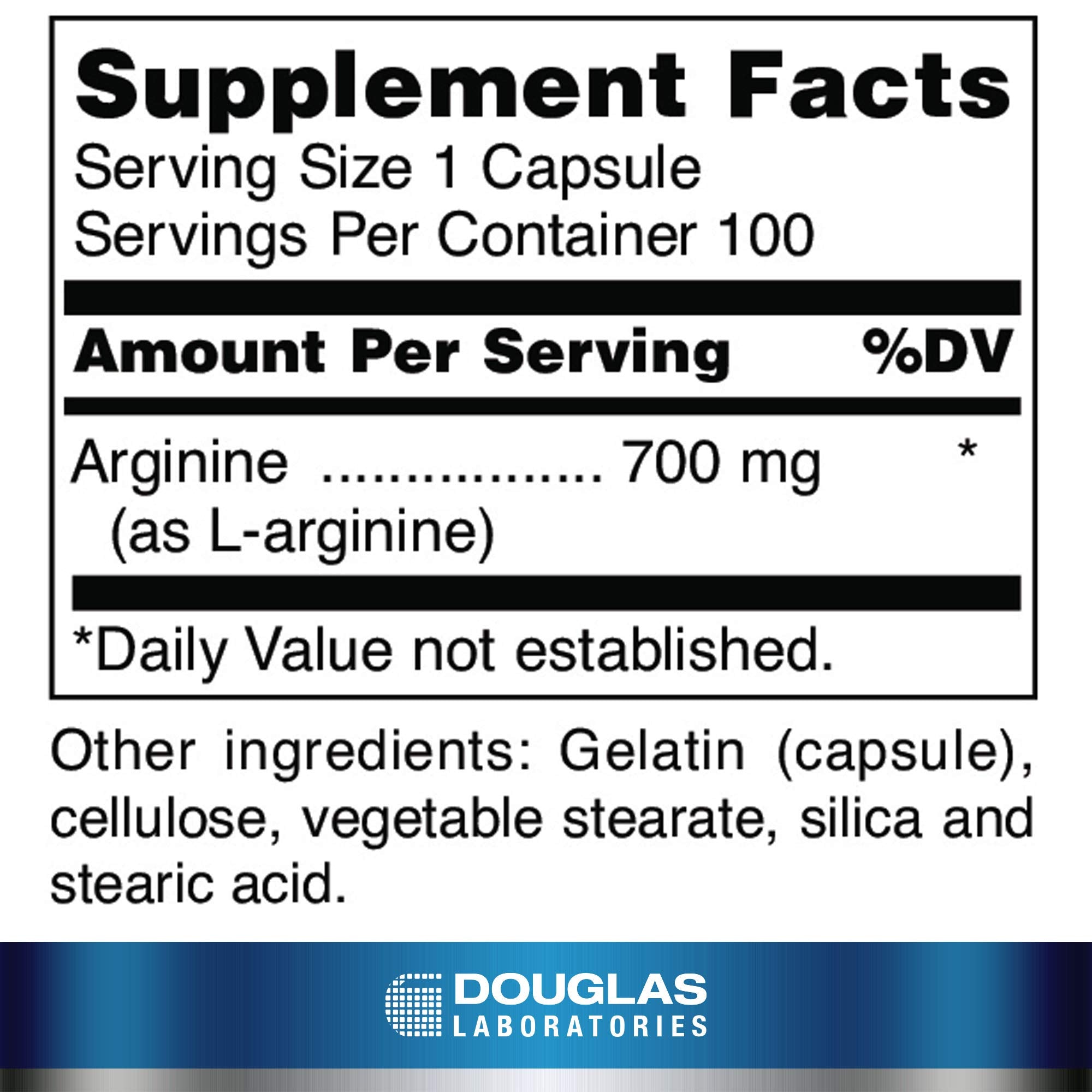 Douglas Laboratories L-Arginine 700 mg – Étiquette claire facilitant la planification de prise.