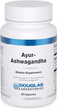 Douglas Laboratories Ayur-Ashwaganda, bouteille montrant les capsules, soutien potentiel d'énergie au quotidien.