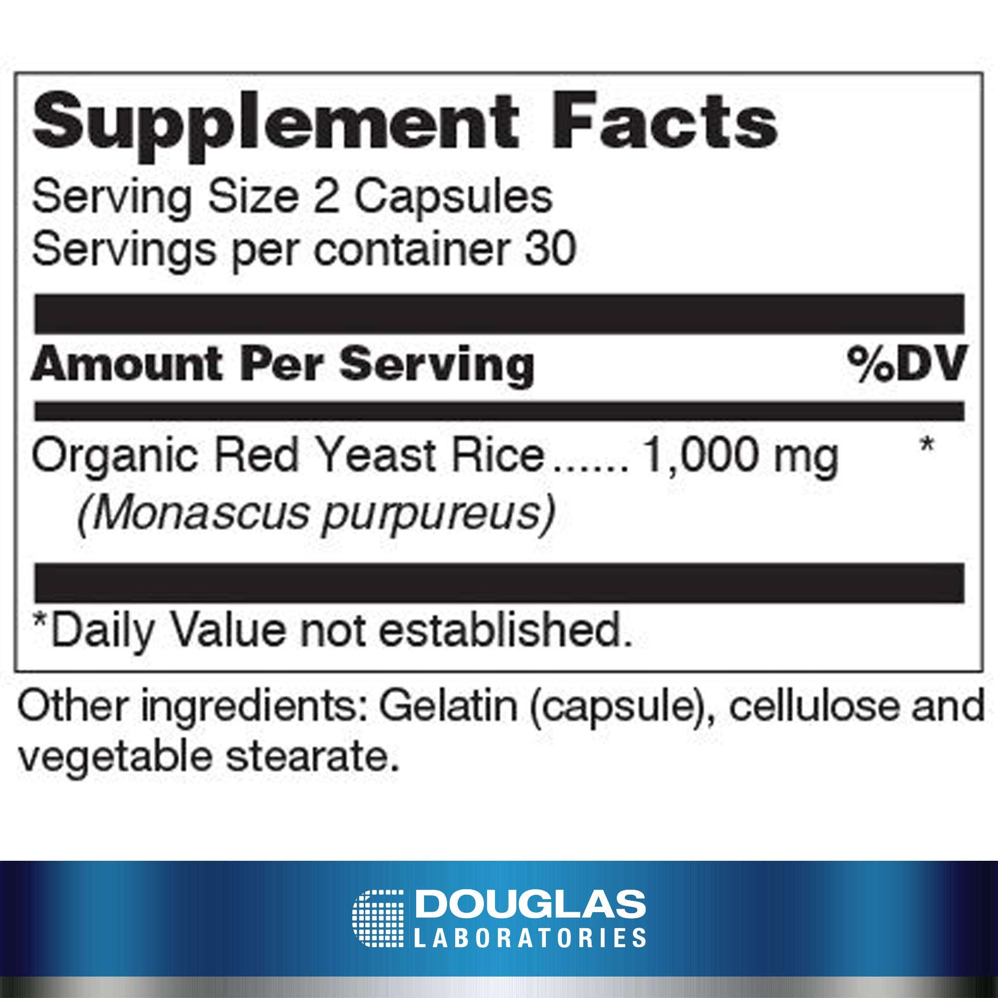 Douglas Laboratories Beni Koji Red Yeast Rice – emballage et étiquette, option pratique sans OGM