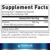 Douglas Laboratories Choline Bitartrate, etiquette: informations claires sur l'utilisation et les avantages.