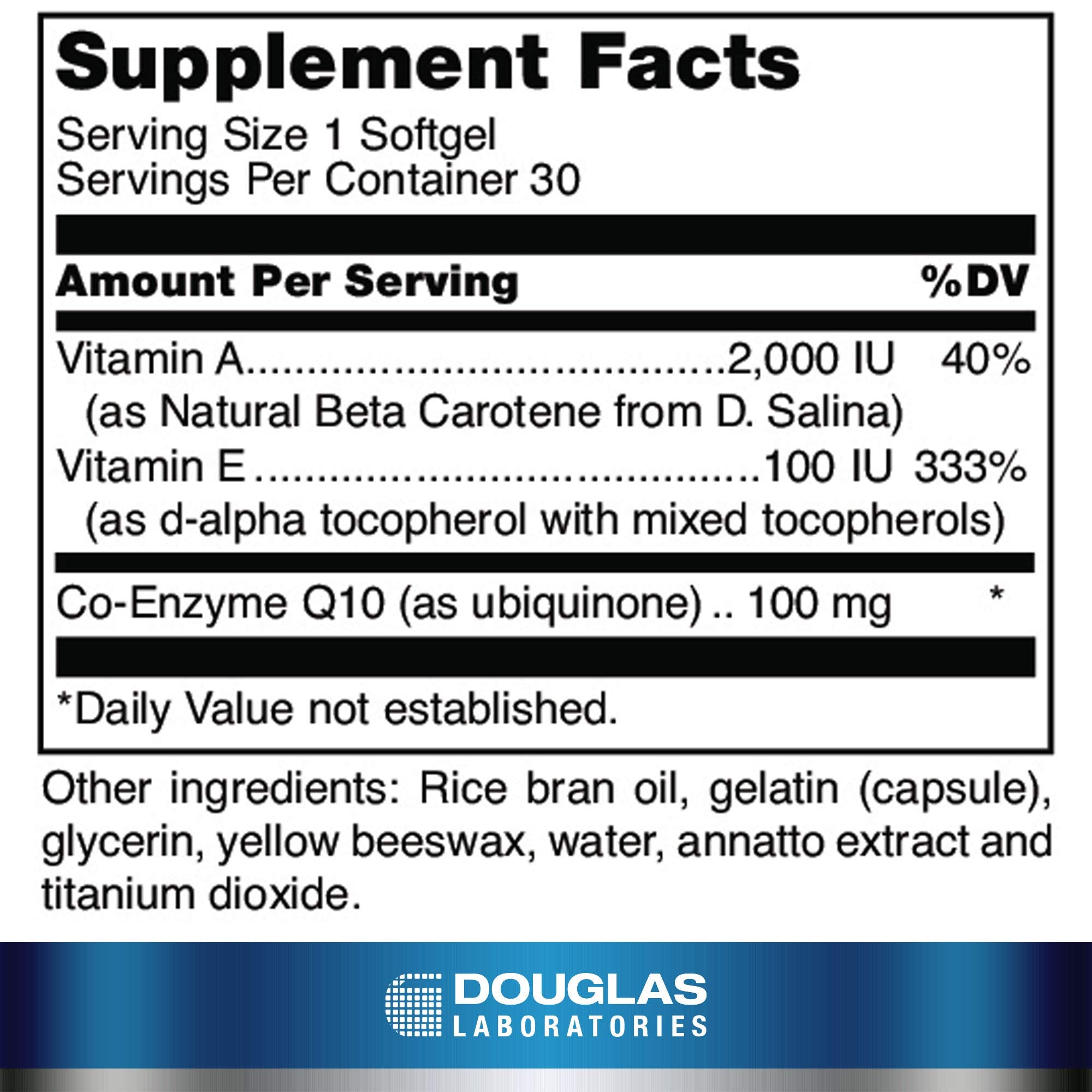 Douglas Laboratories Coenzyme Q10 Plus, étiquette produit claire et informative.