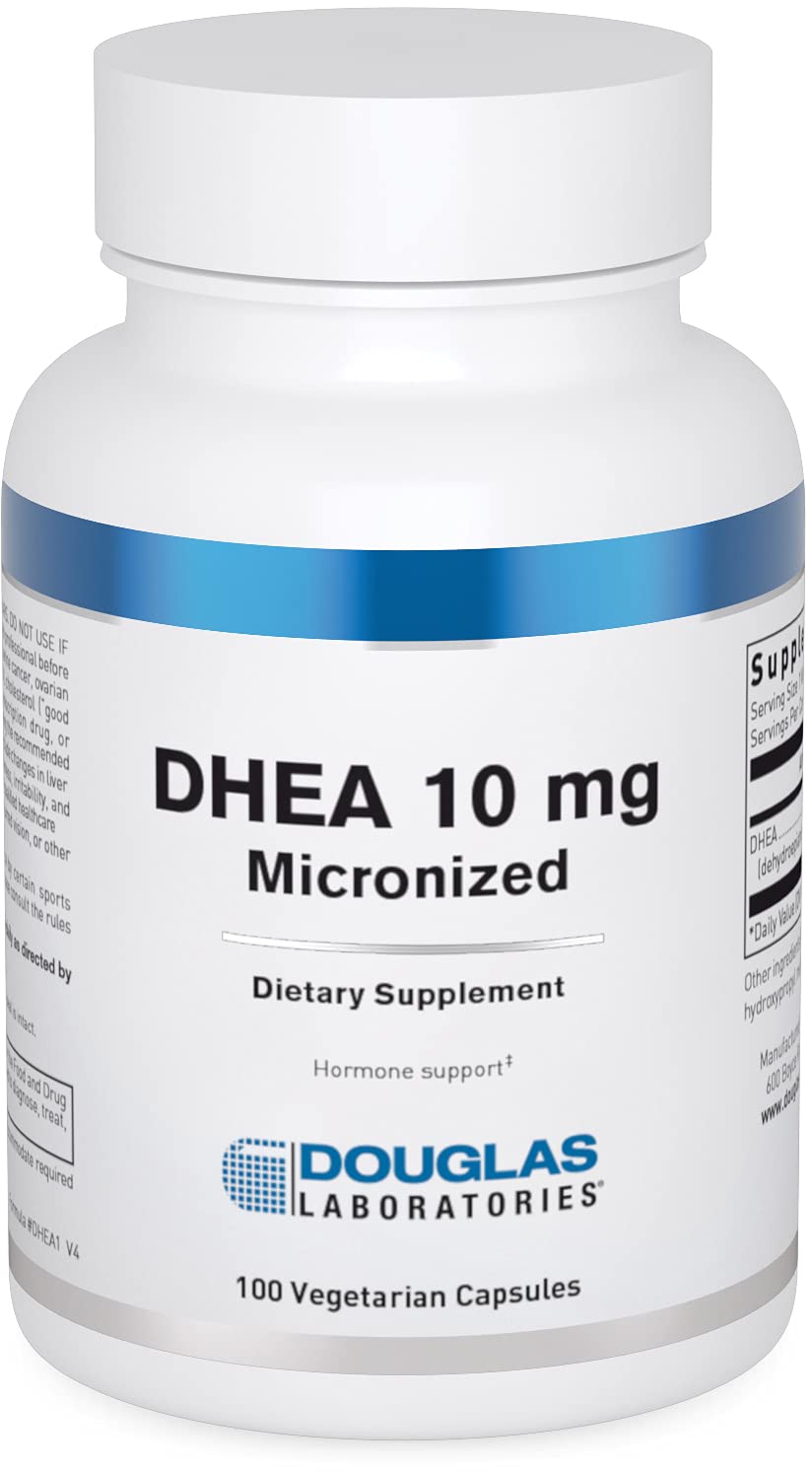 Douglas Laboratories DHEA 10 mg capsules : bouteille montrant le produit.
