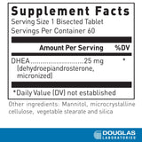 Boîte Douglas Laboratories DHEA 25 mg avec 60 comprimés pour routine quotidienne.