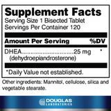Douglas Laboratories DHEA 25 mg - etiquette sur la bouteille, facilité d'identification