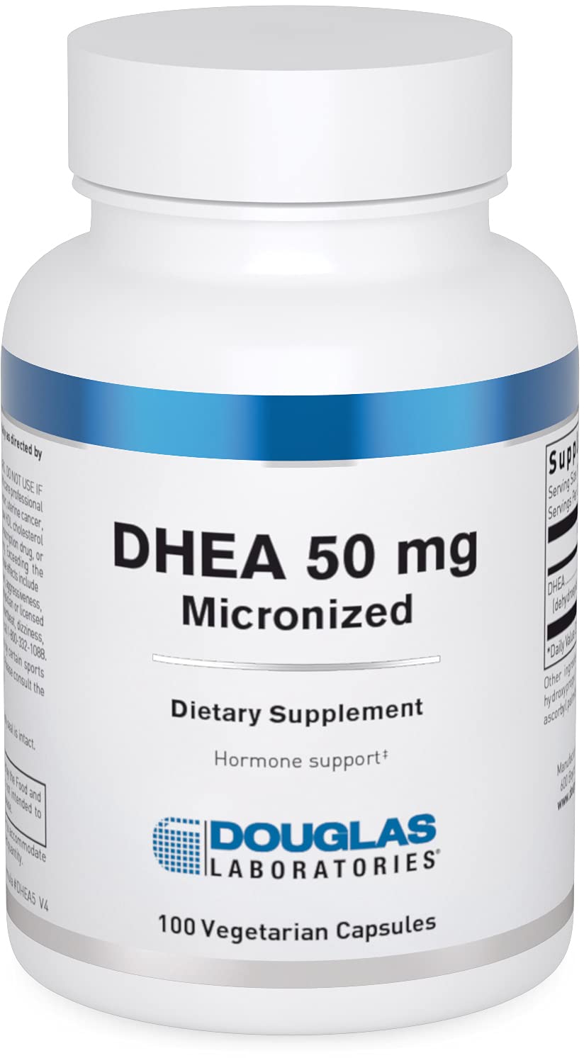 Douglas Laboratories DHEA 50 mg — bouteille montrant les gélules, soutien potentiel à l'équilibre hormonal