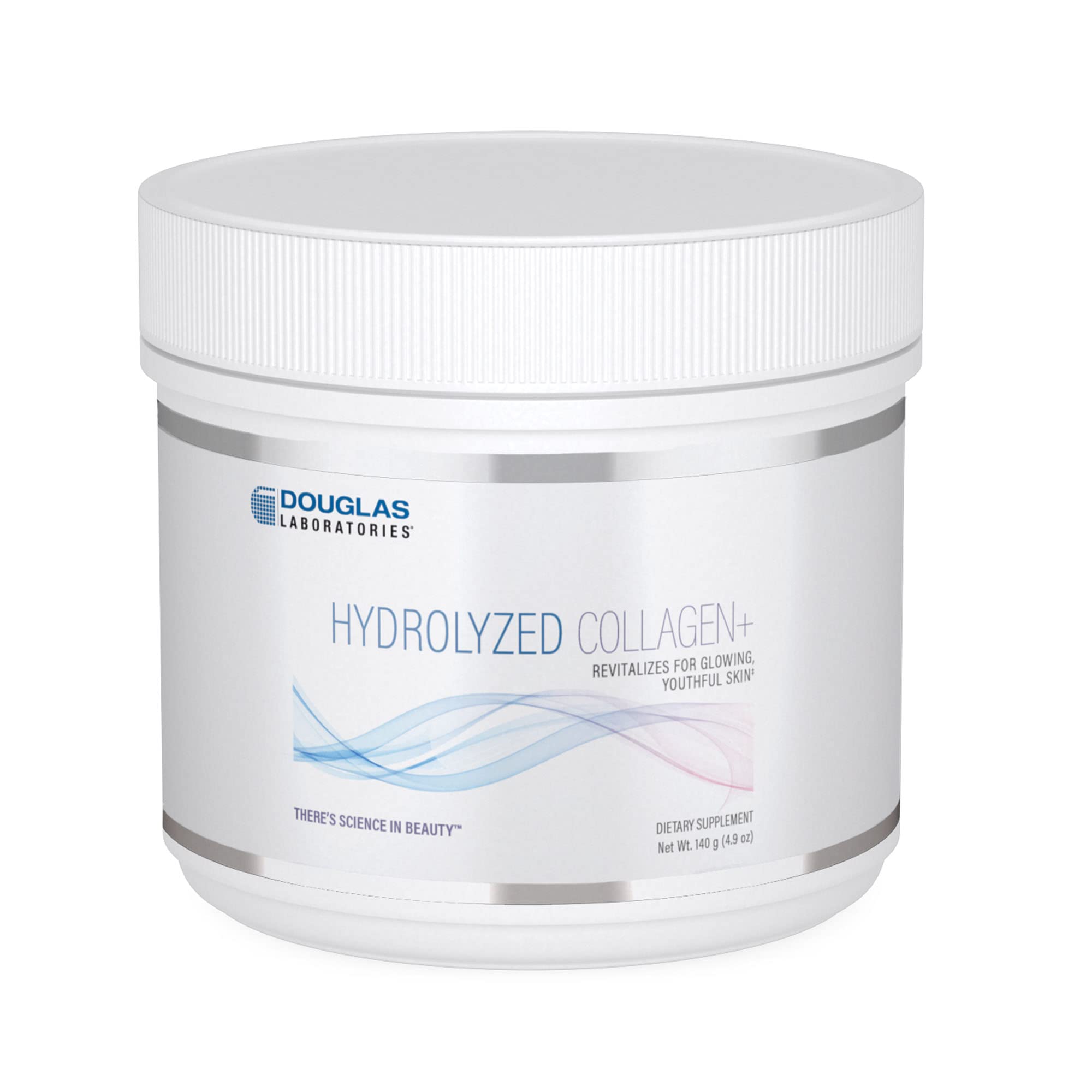 Douglas Laboratories Hydrolyzed Collagen+ dans le pot, poudre légère prête à revitaliser la peau.