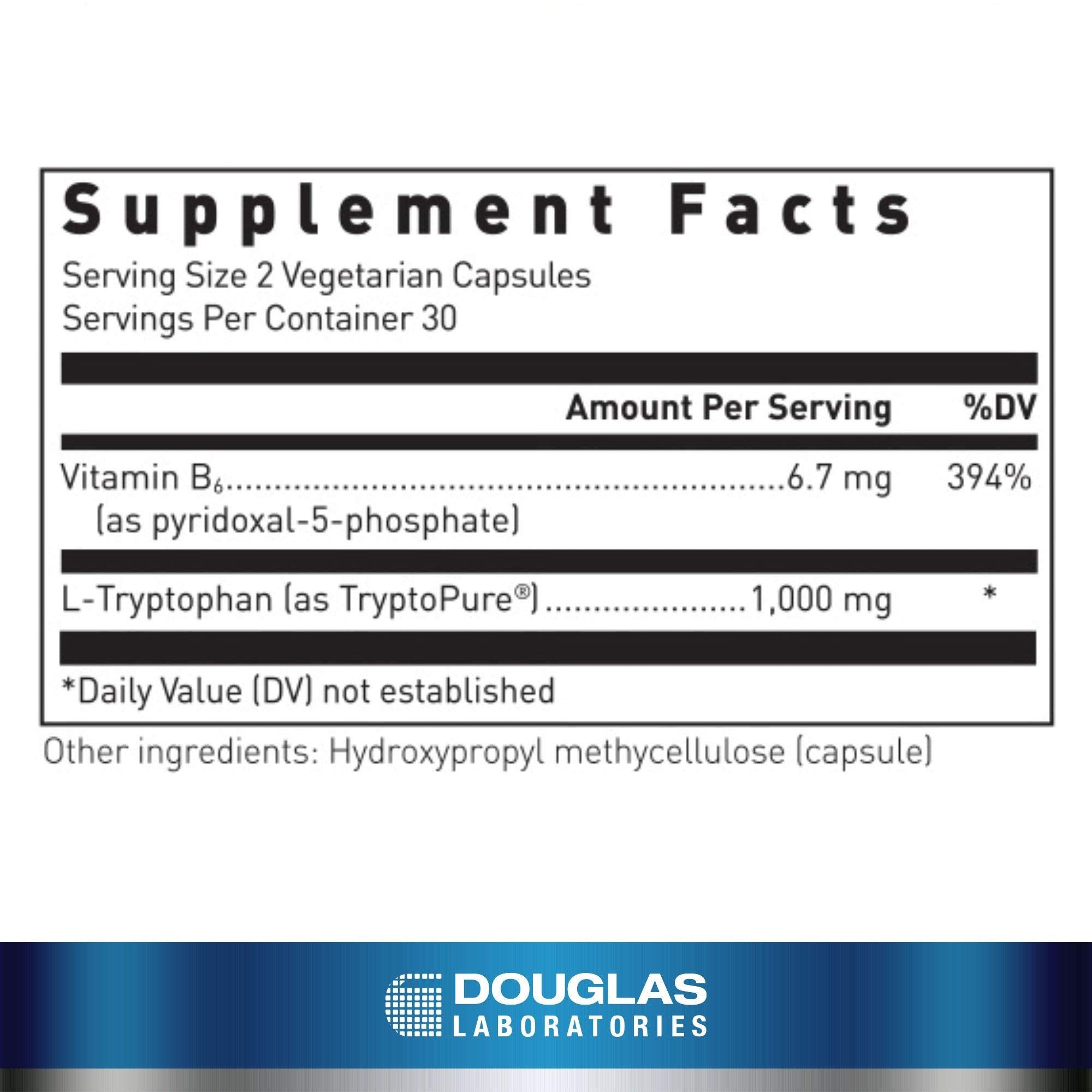 Douglas Laboratories L-Tryptophan, capsules végétariennes, usage nocturne pour une relaxation paisible.