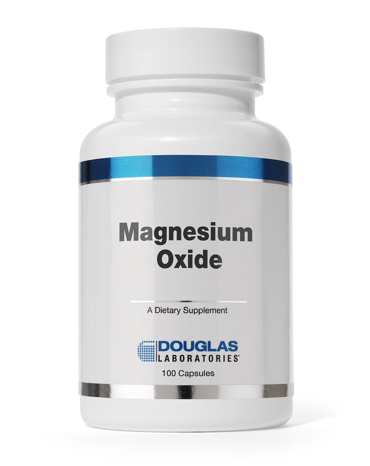 Douglas Laboratories magnésium oxyde, bouteille et gélules visibles pour une routine santé potentielle