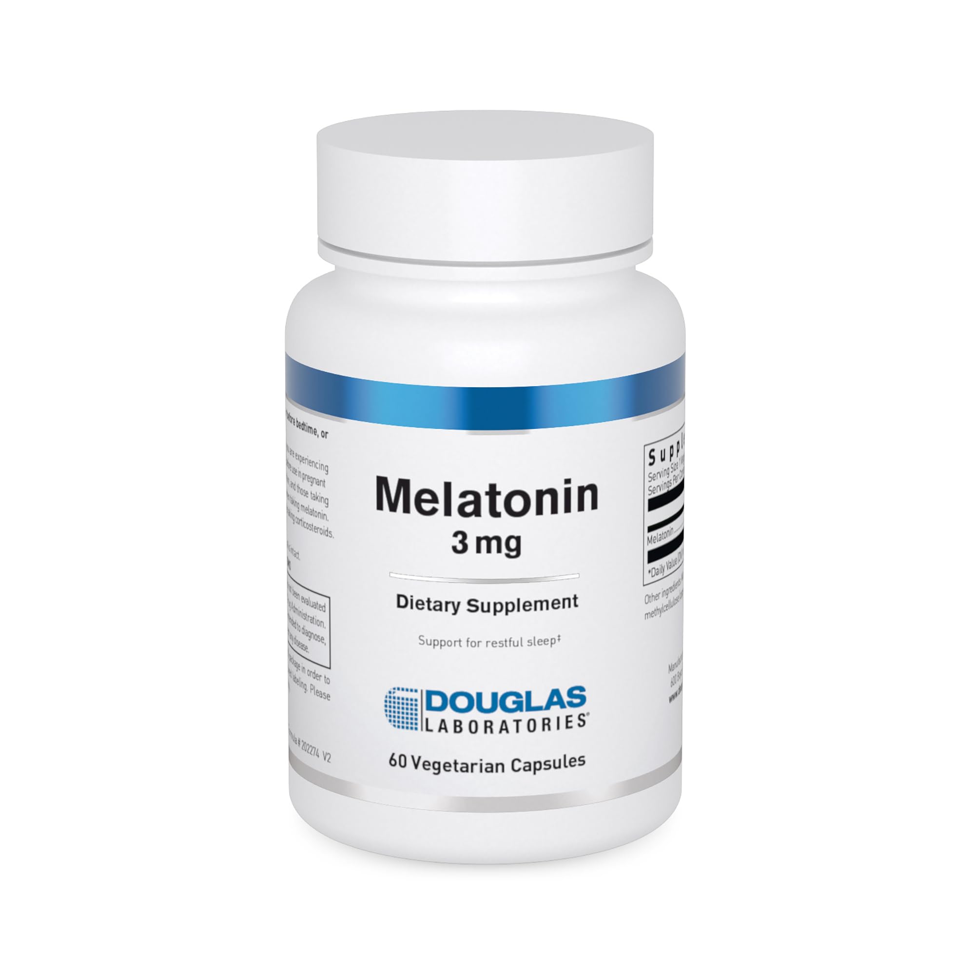 Douglas Laboratories Mélatonine 3 mg, flacon de 60 capsules, soutien potentiel au sommeil.