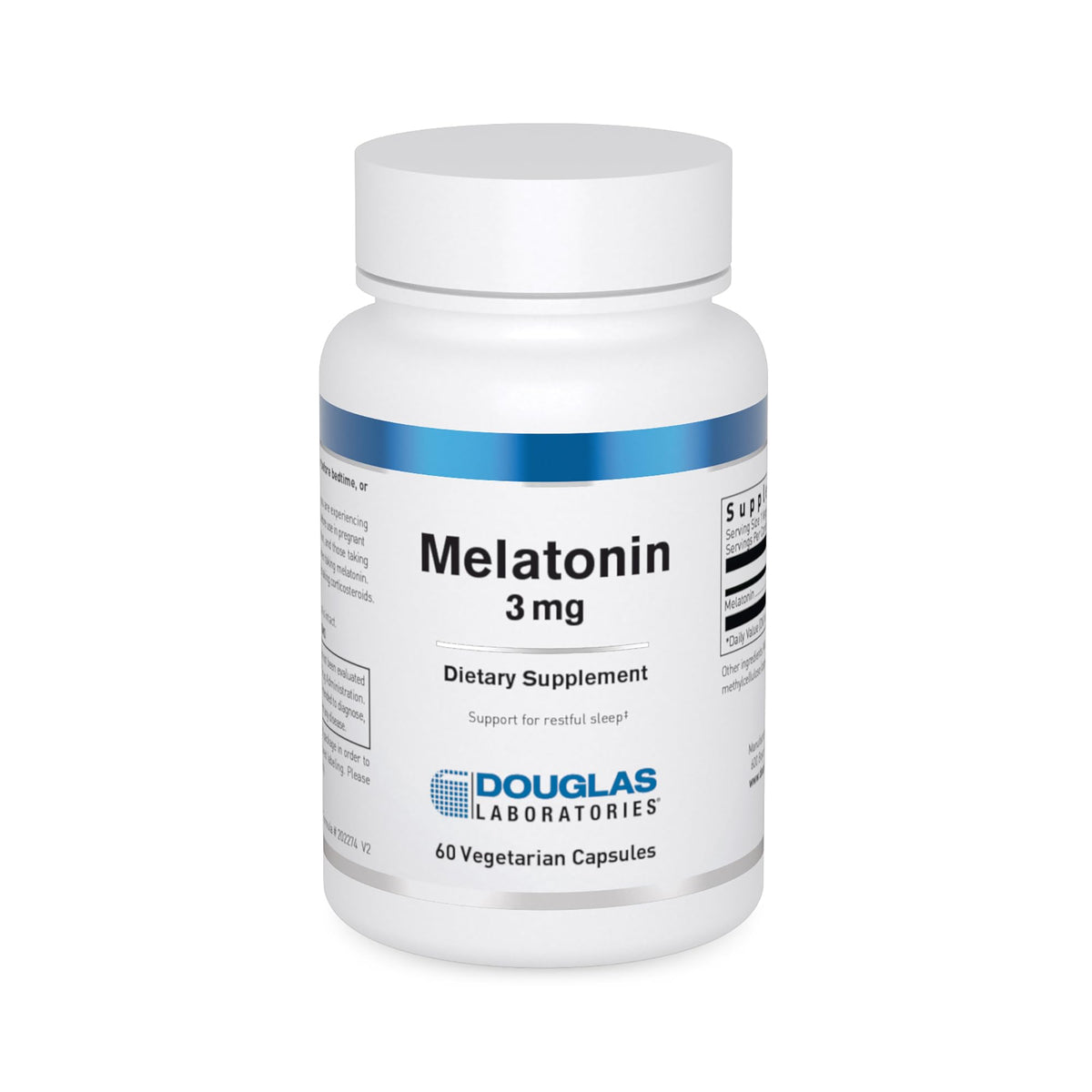 Douglas Laboratories Mélatonine 3 mg, flacon de 60 capsules, soutien potentiel au sommeil.