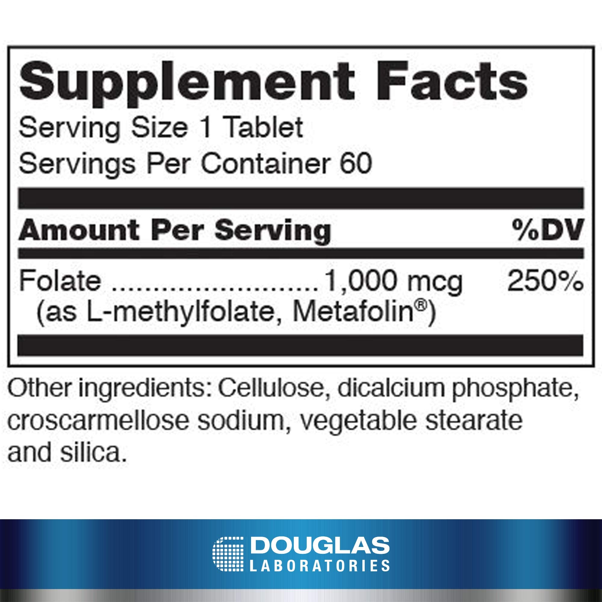 Douglas Laboratories Metafolin 1 000 μg, tablettes, absorption efficace.