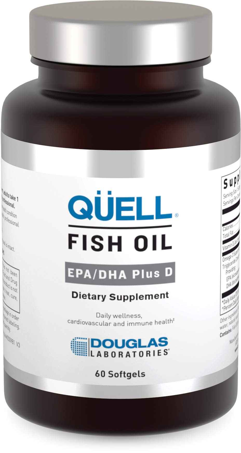 Douglas Laboratories Quell huile poisson, bouteille transparente, soutien potentiel à la santé générale.