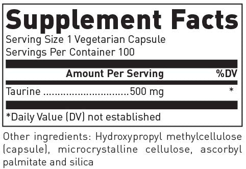 Douglas Laboratories Taurine bouteille verso, informations produit pour une utilisation éclairée