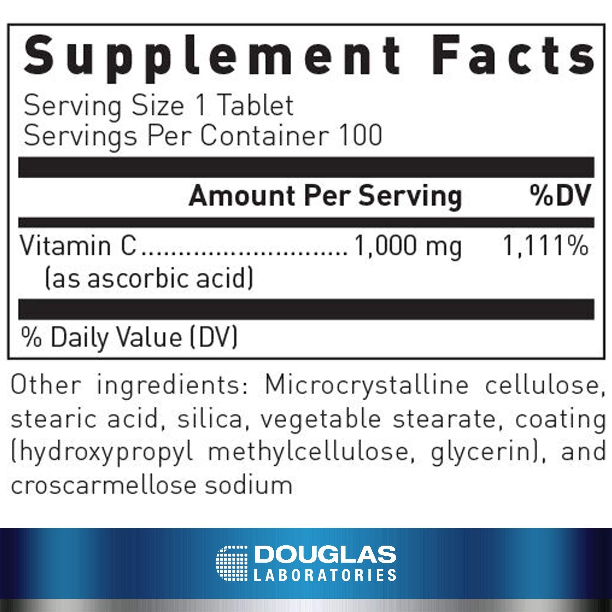 Douglas Laboratories Vitamine C - etiquette lisible guide posologie et ingrédients.