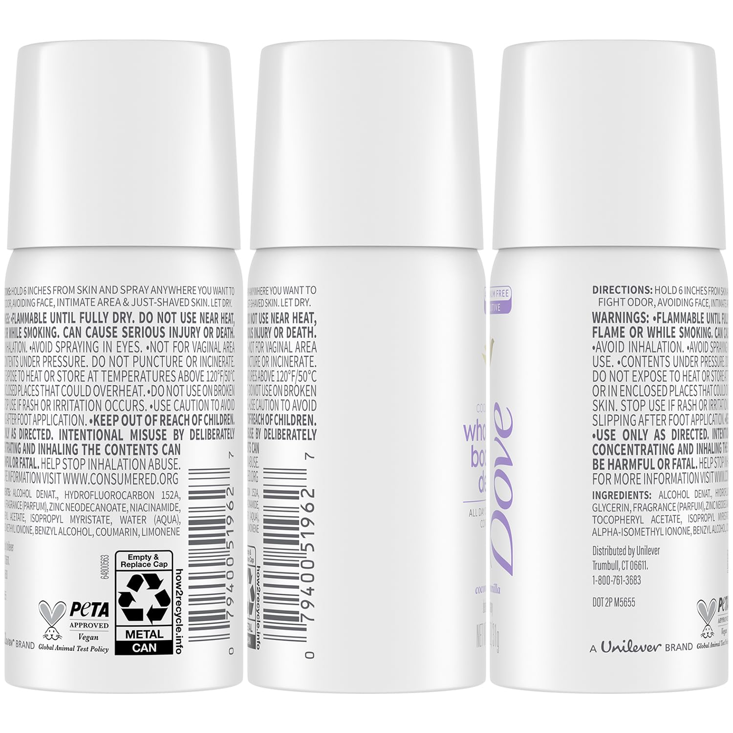 Dove Déodorant spray lot de six miniatures pratique à emporter