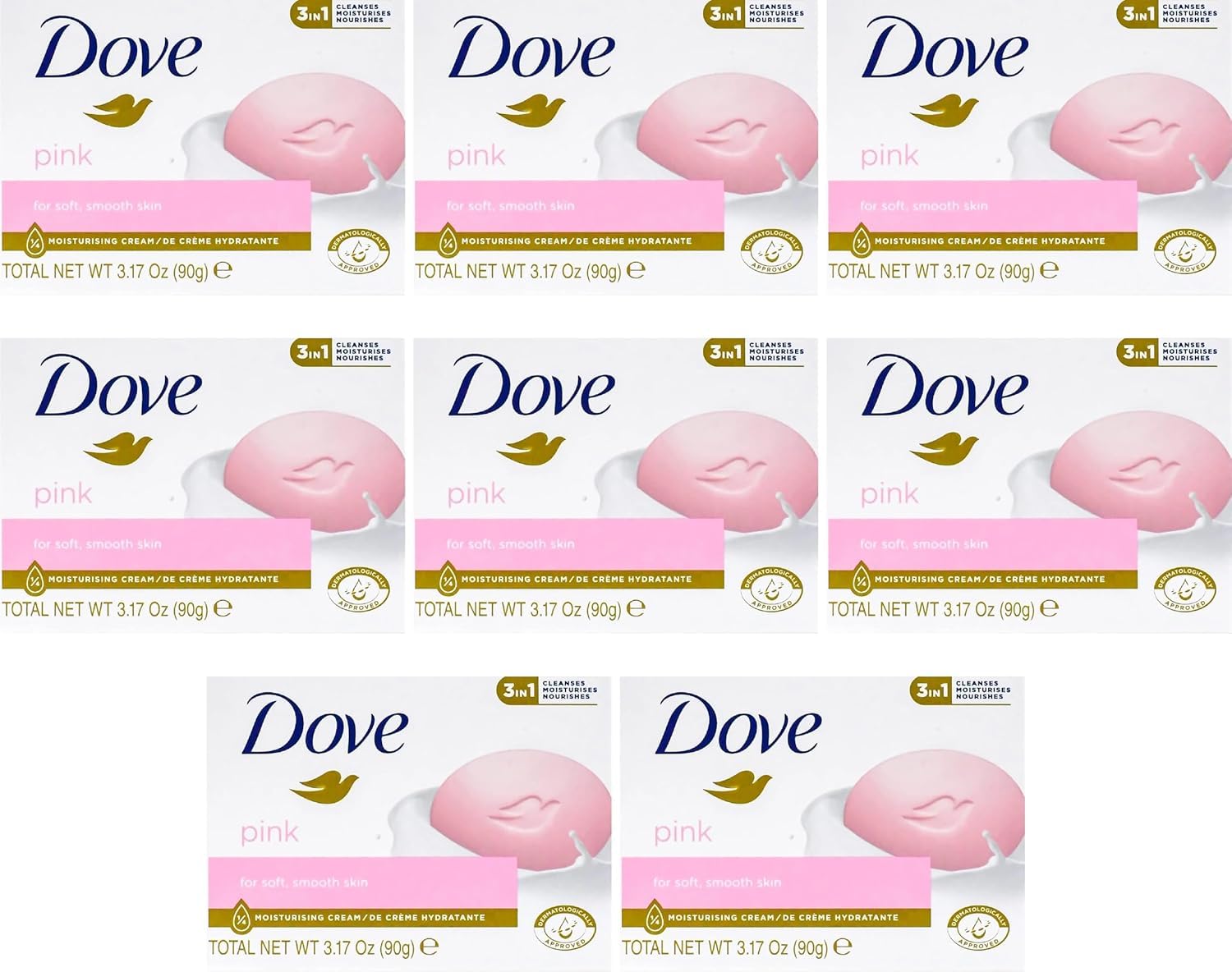 Dove Savon Beauté Rose — emballage lot de 8, usage quotidien doux.