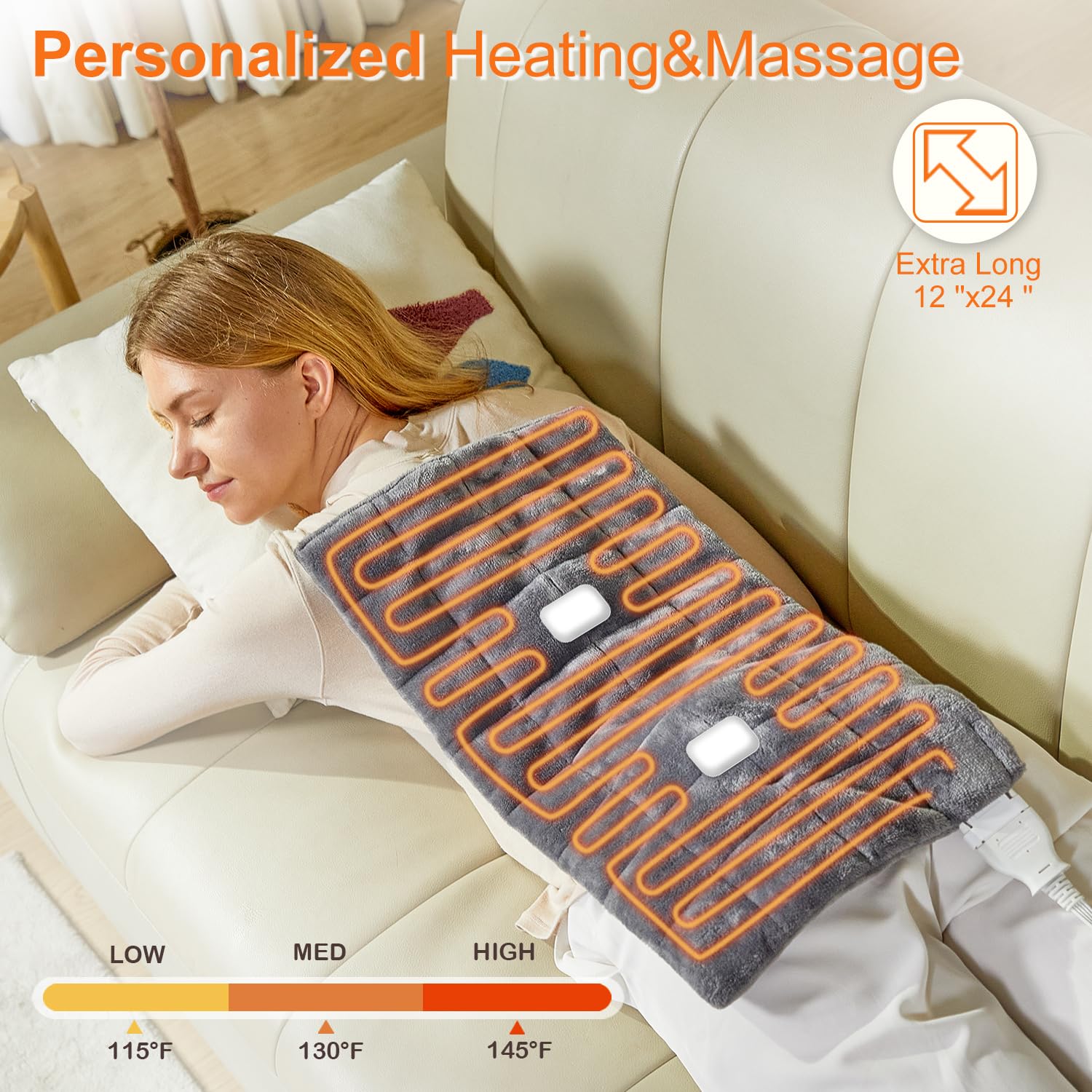 Interface Dowin avec 9 modes de massage et 3 niveaux de chaleur.