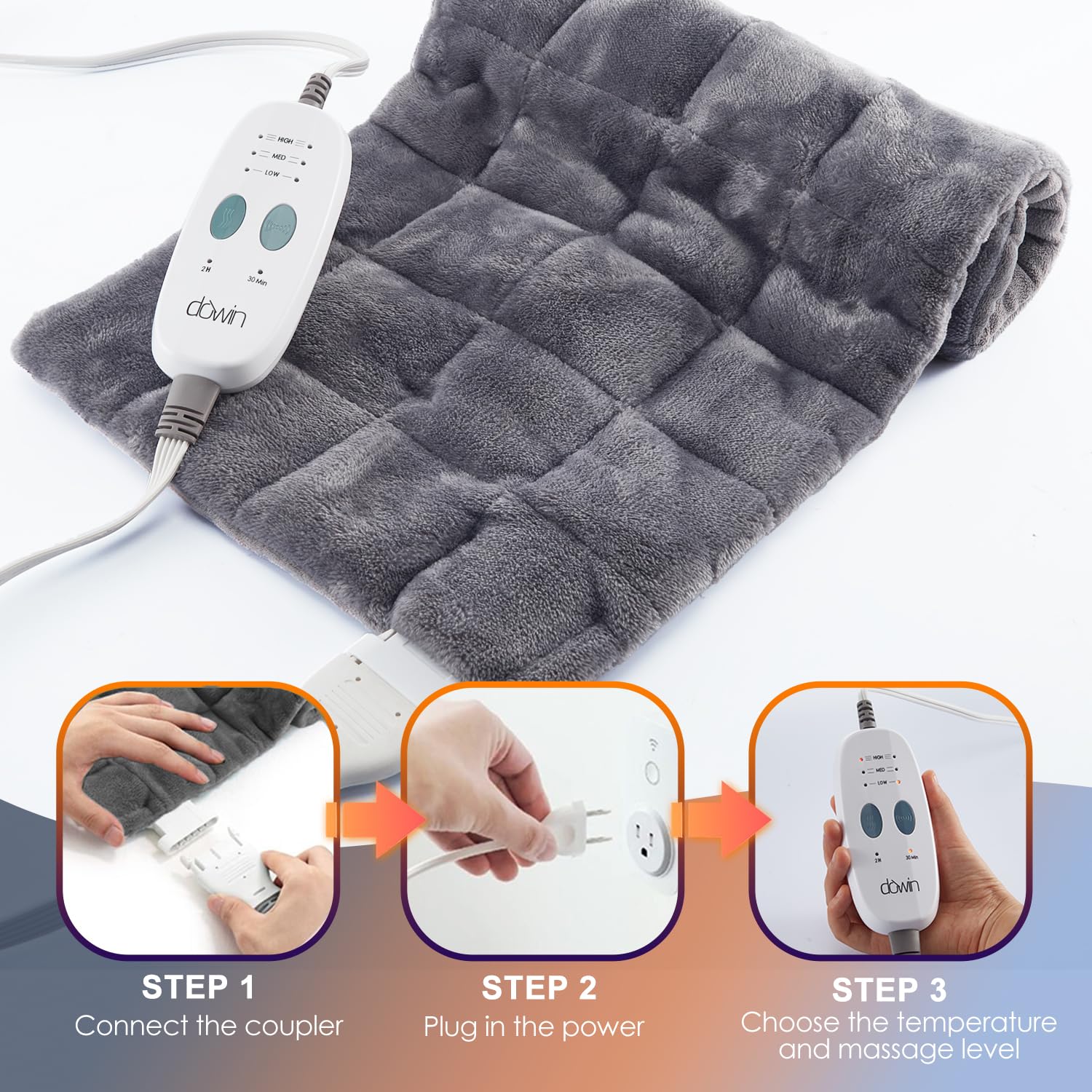 Utilisation flexible avec cordon de 9 pieds sur lit, canapé ou fauteuil.