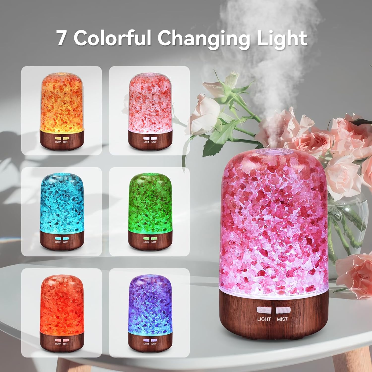 Diffuseur DqBaoKuan affichant sept couleurs lumineuses pour personnaliser l’ambiance.
