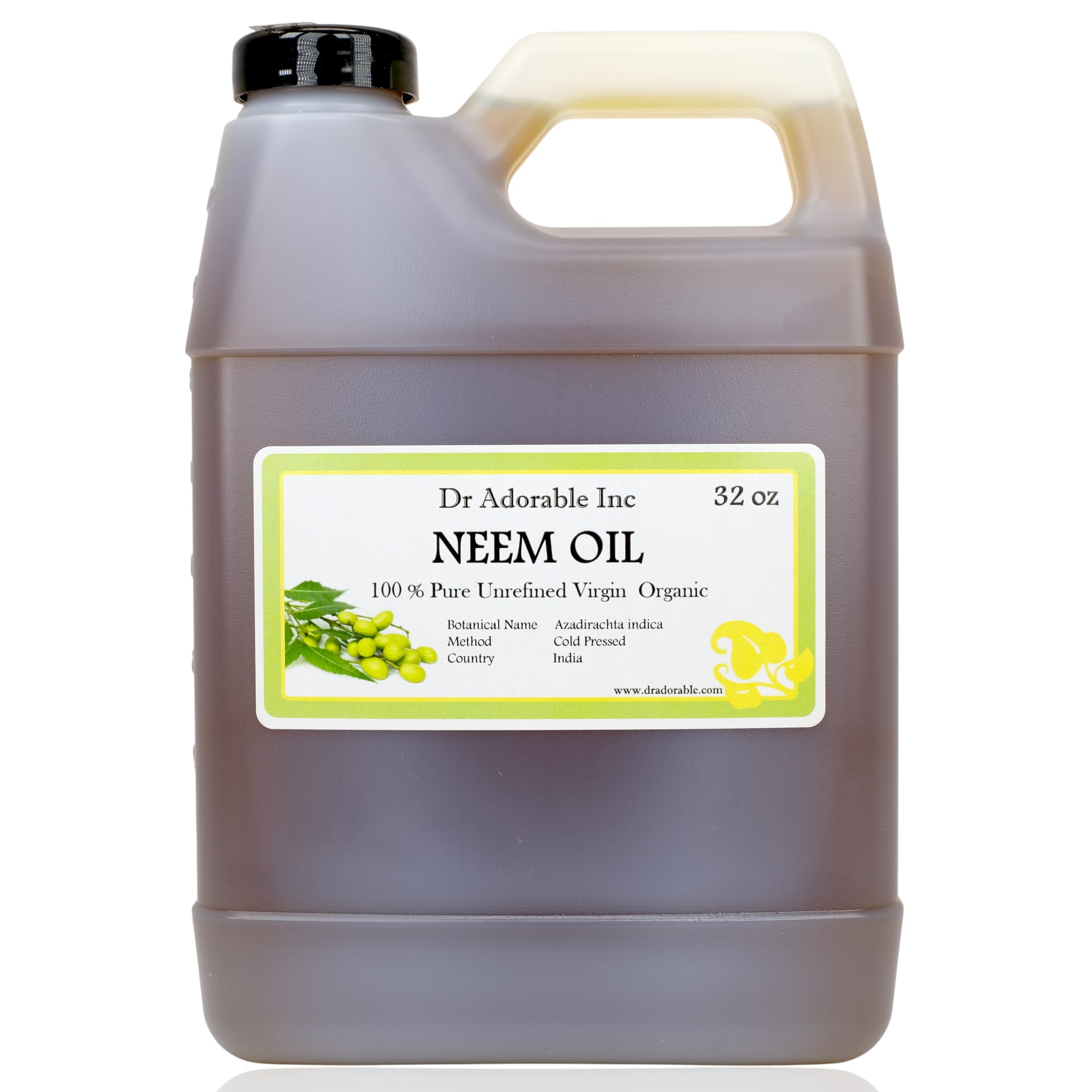 Dr Adorable huile de neem — bouteille presse-froide prête pour soins du visage et des cheveux.