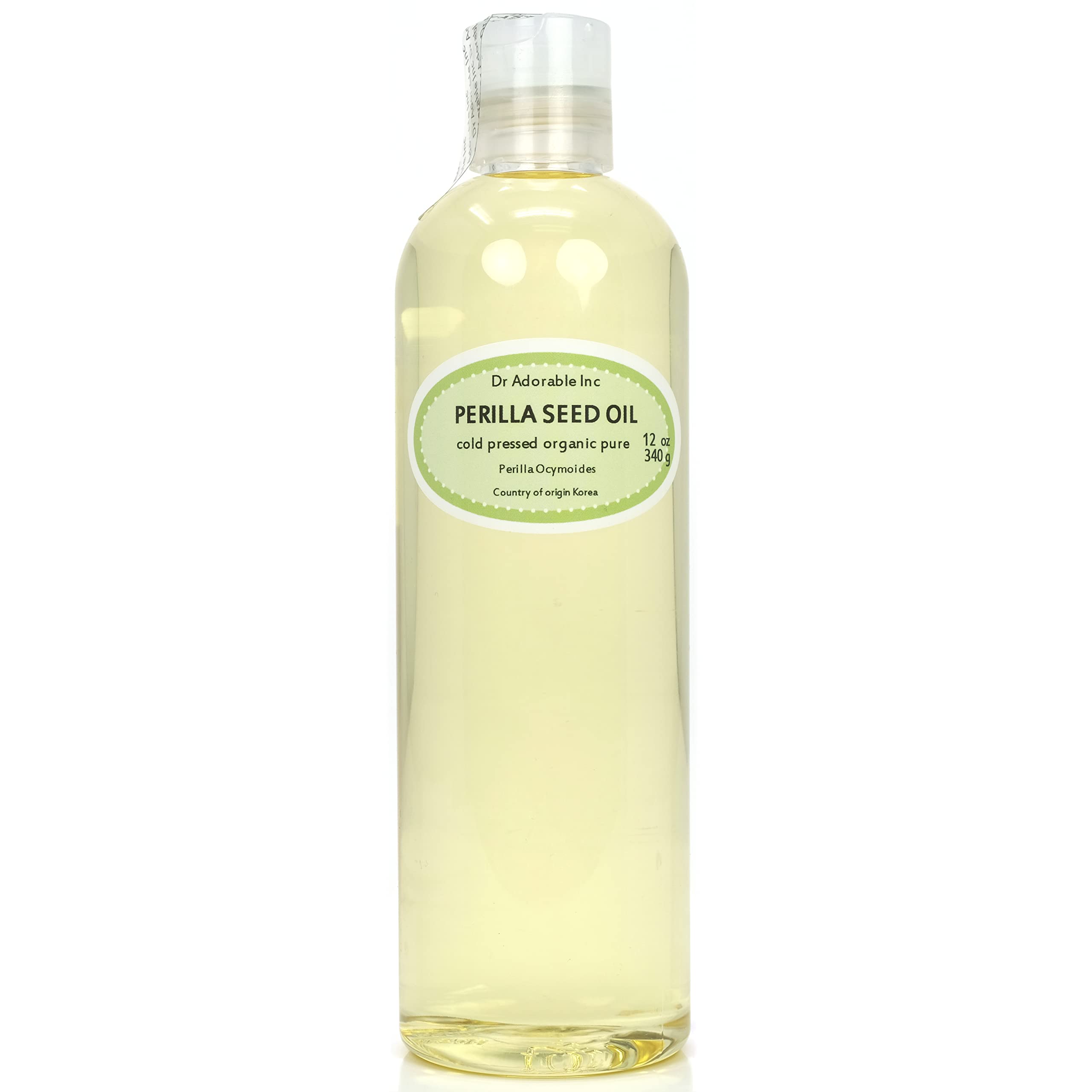 Dr Adorable Huile de Périlla, bouteille pompe, hydratation légère pour la peau.