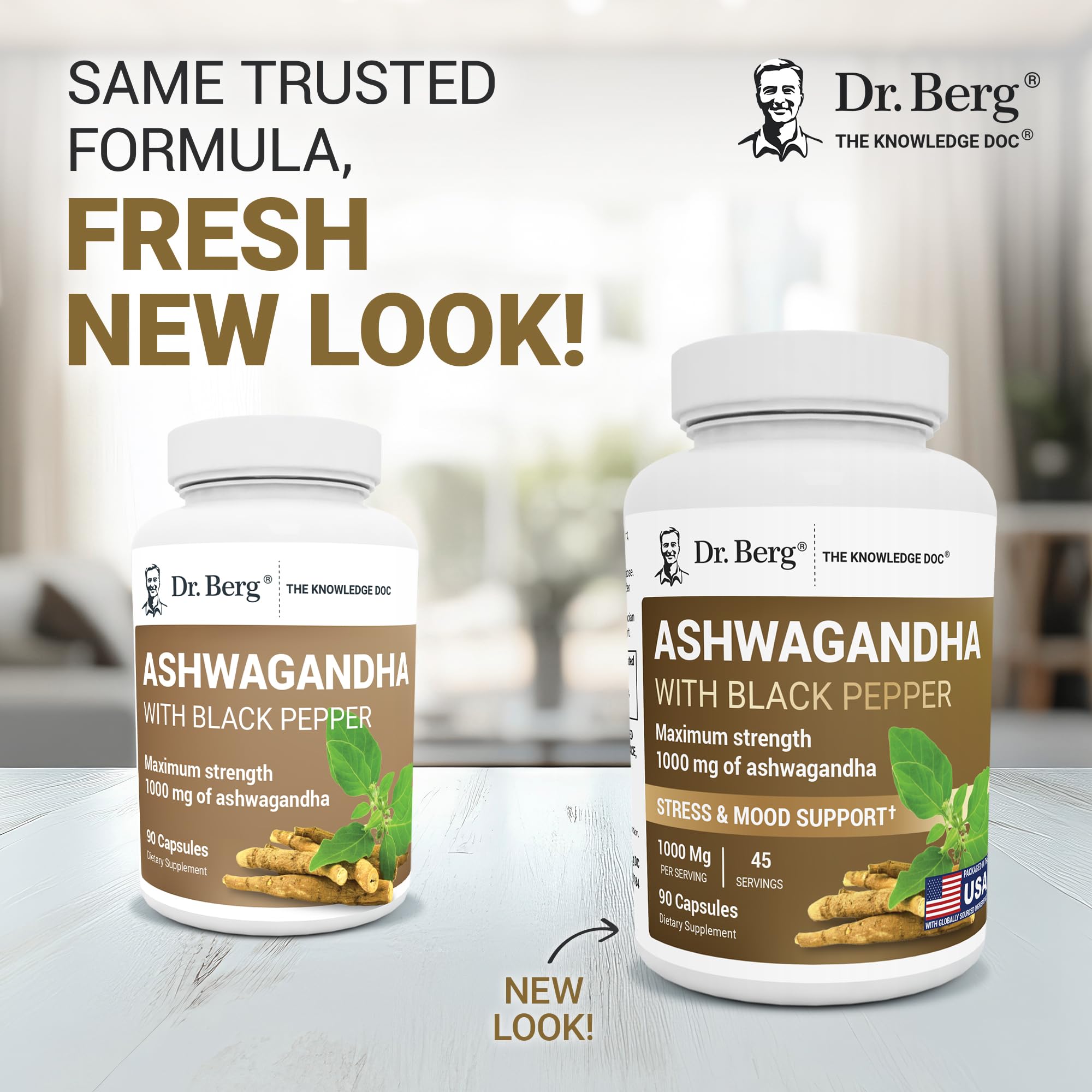 Dr. Berg Ashwagandha – Capsules visibles, dosage pratique pour des journées actives.