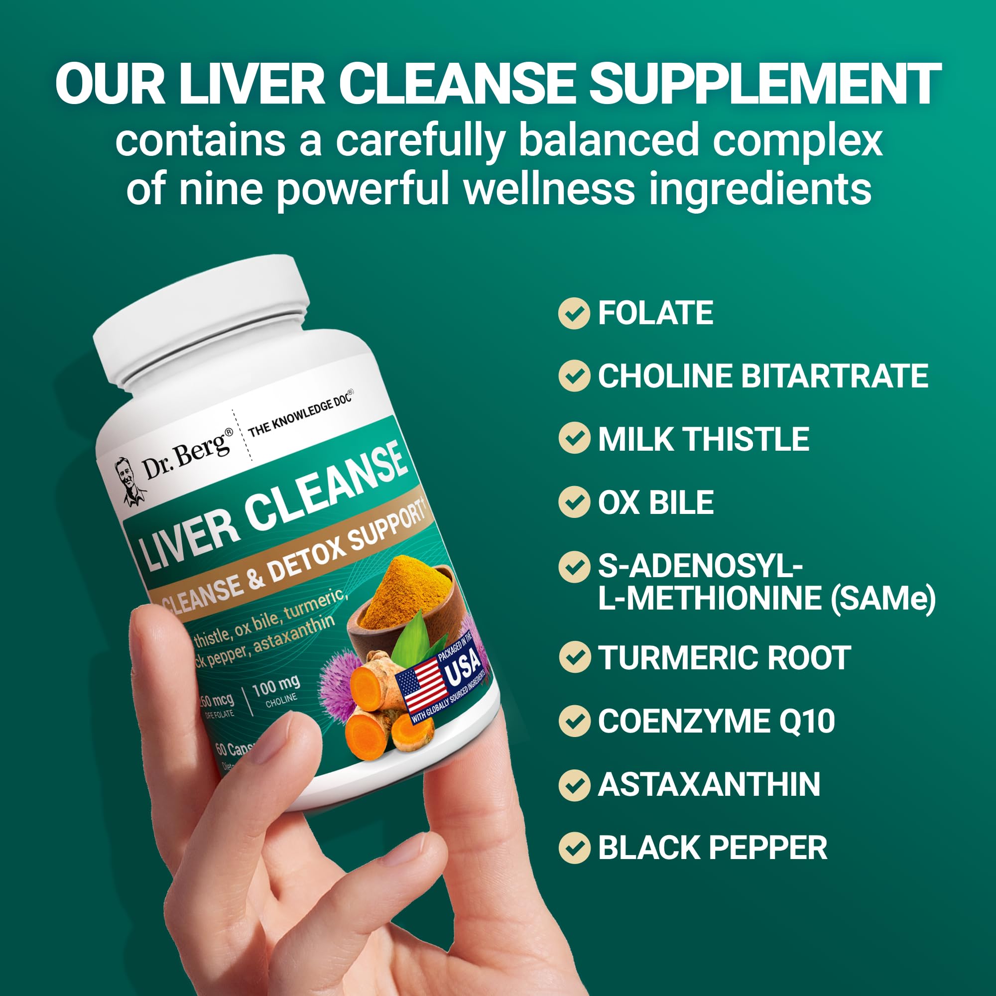 Boîte de 60 capsules Dr. Berg Detox, format pratique pour 30 jours.