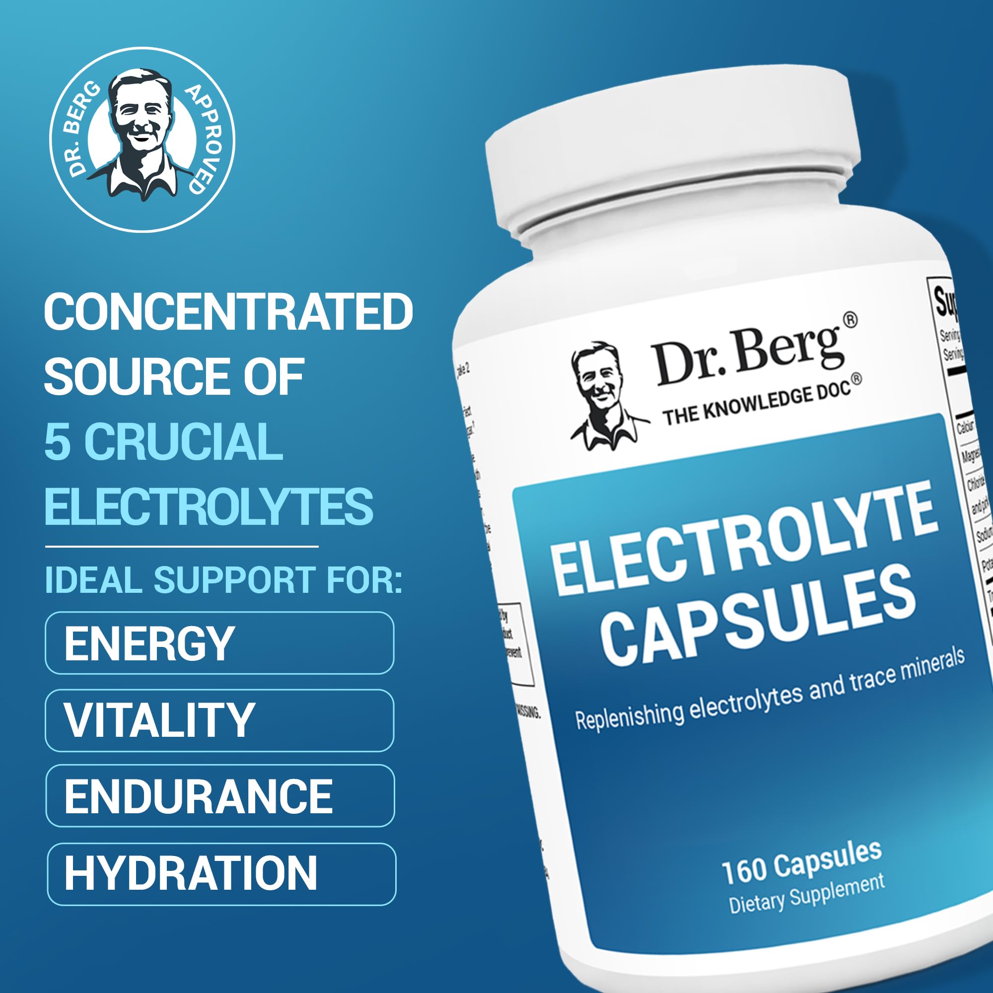 Dr. Berg gélules électrolytes : une gélule, prise facile en déplacement.