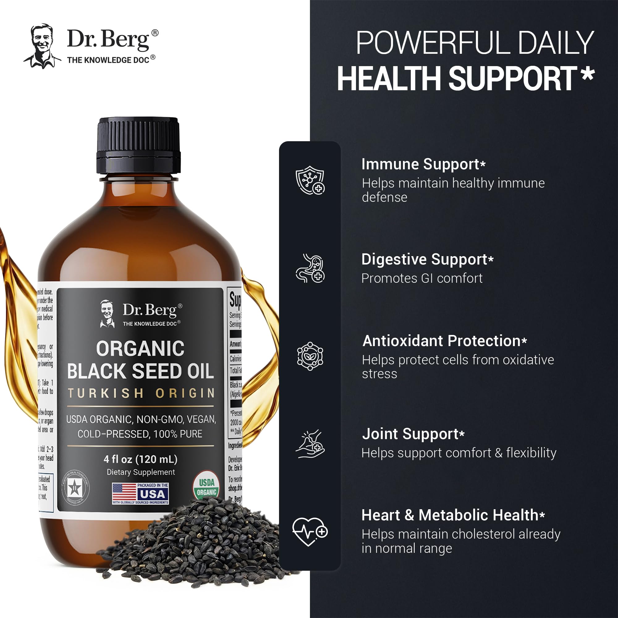 Application corps huile nigelle Dr. Berg pour massage et douceur.