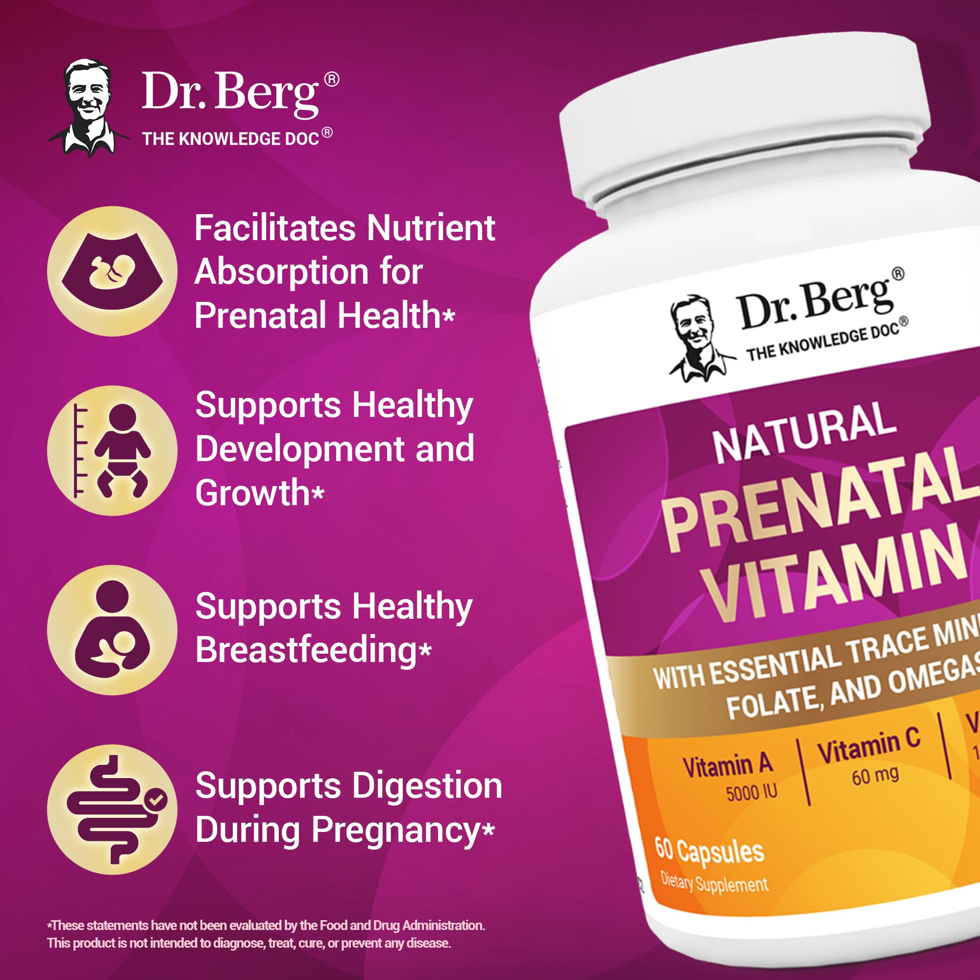 Dr. Berg Prenatal: Acide folique inclus, soutien du développement neural.